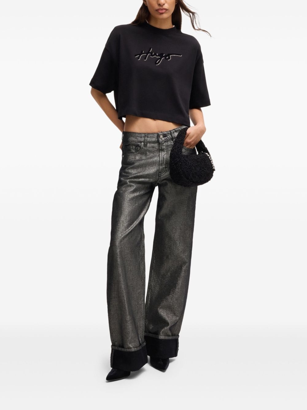 metallic hgh-waisted jeans - 2