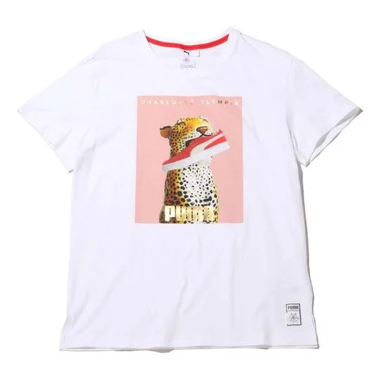 (WMNS) PUMA x Charlotte Crossover SP20 Logo Printing Round Neck Short Sleeve White 596763-52 - 1