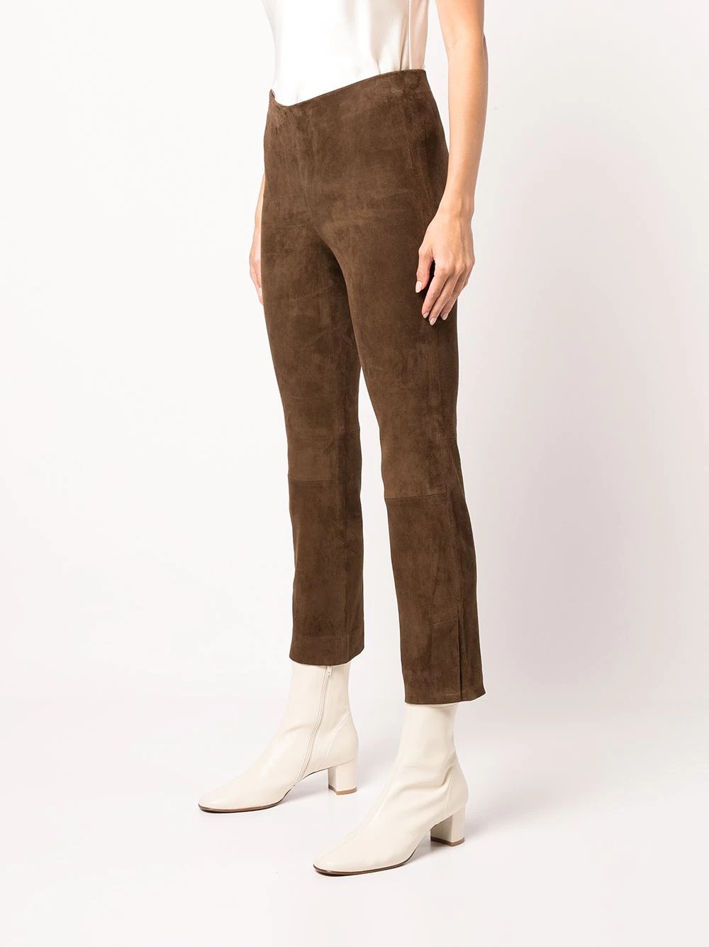 suede split-hem cropped trousers - 3