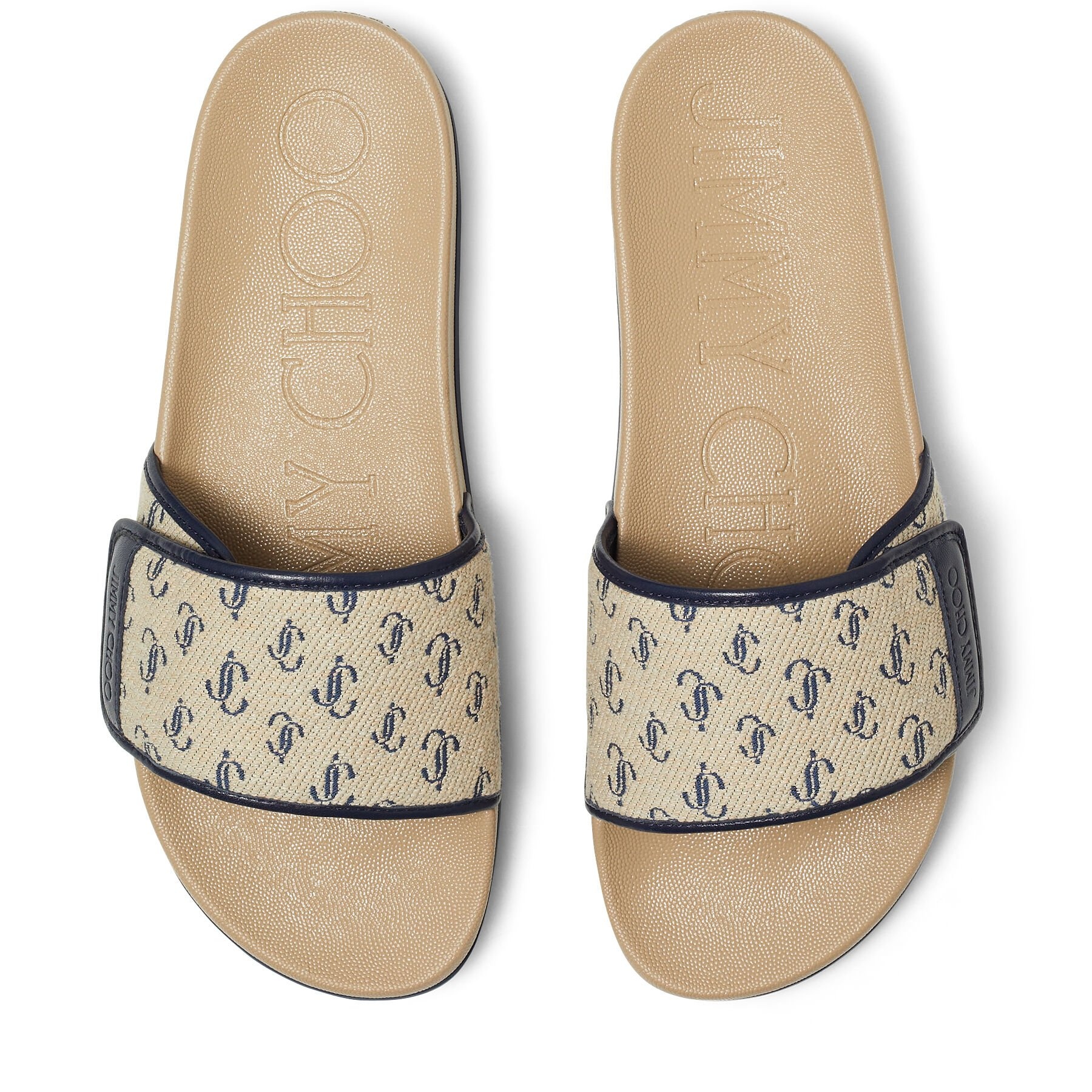 Fitz/M
Sand Dune and Navy JC Logo Jacquard and Sand Dune Nappa Leather Slides - 4