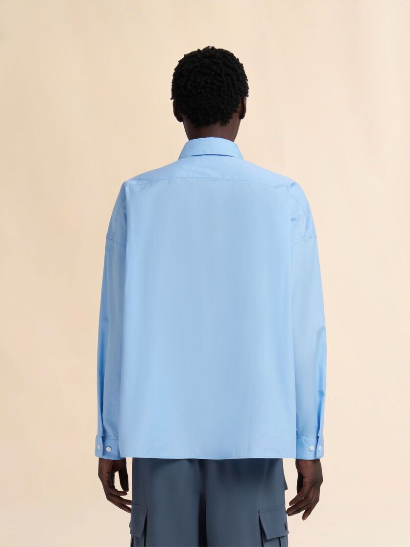 LIGHT BLUE ORGANIC POPLIN SHIRT WITH PEEPING MARNI LOGO - 3