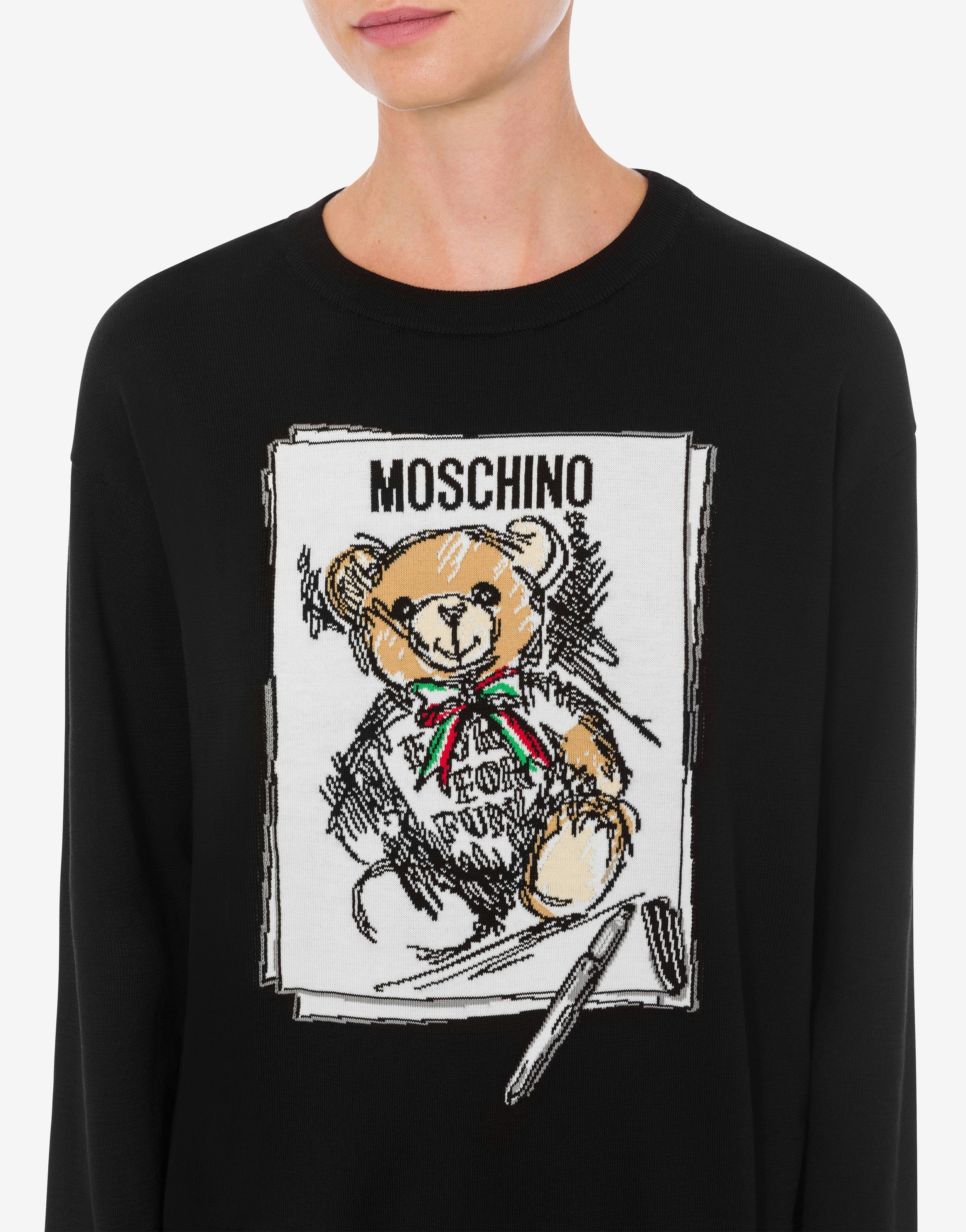 COTTON PULLOVER WITH DRAWN TEDDY BEAR - 4