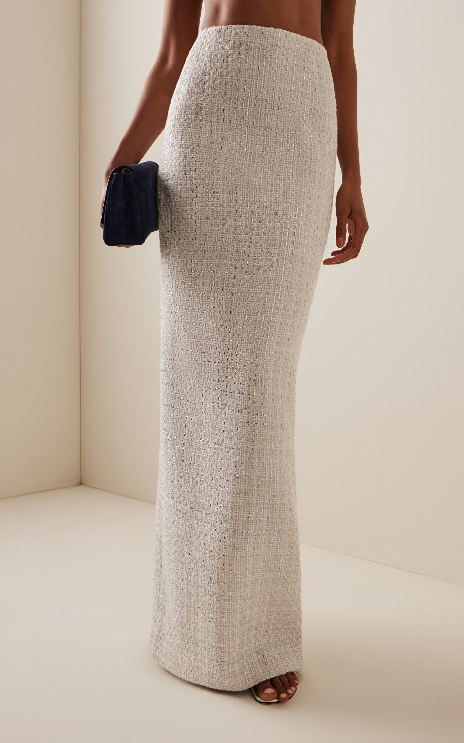 Mid-Rise Tweed Maxi Skirt ivory - 3