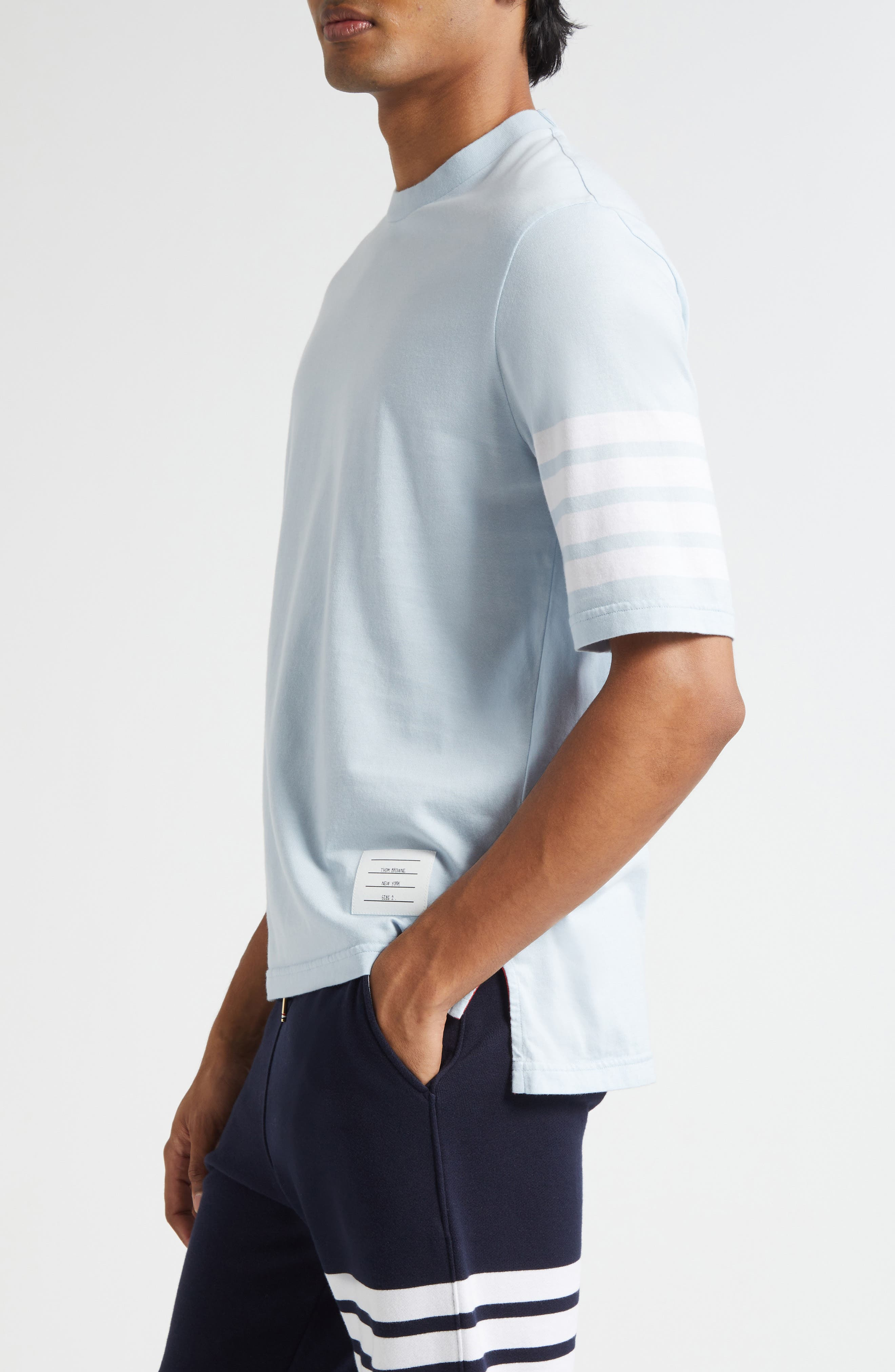 Thom Browne 4-Bar Cotton Jersey T-Shirt in Light Blue at Nordstrom - 3