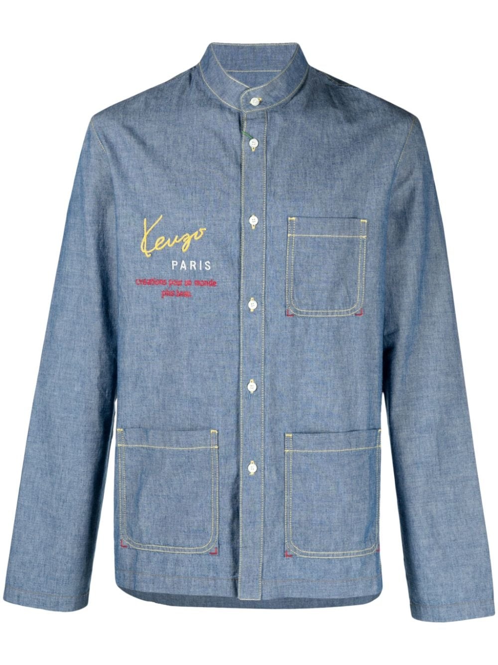 logo-embroidered cotton denim shirt - 1