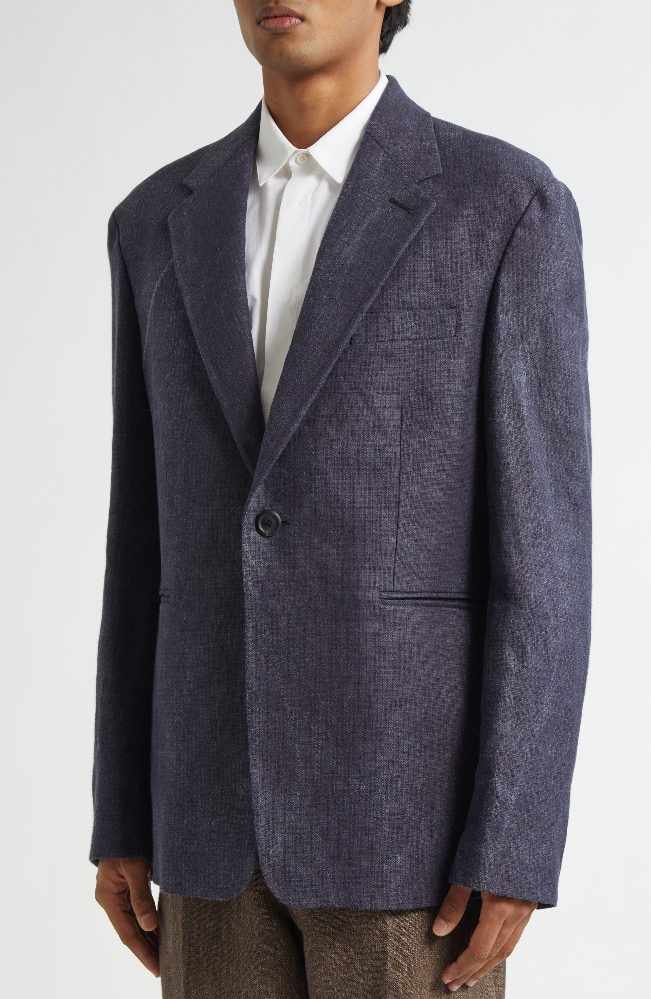 OUR LEGACY Unconstructed Shinjuku Linen Blazer in Charcoal Bourdeaux Flow Weave at Nordstrom - 4