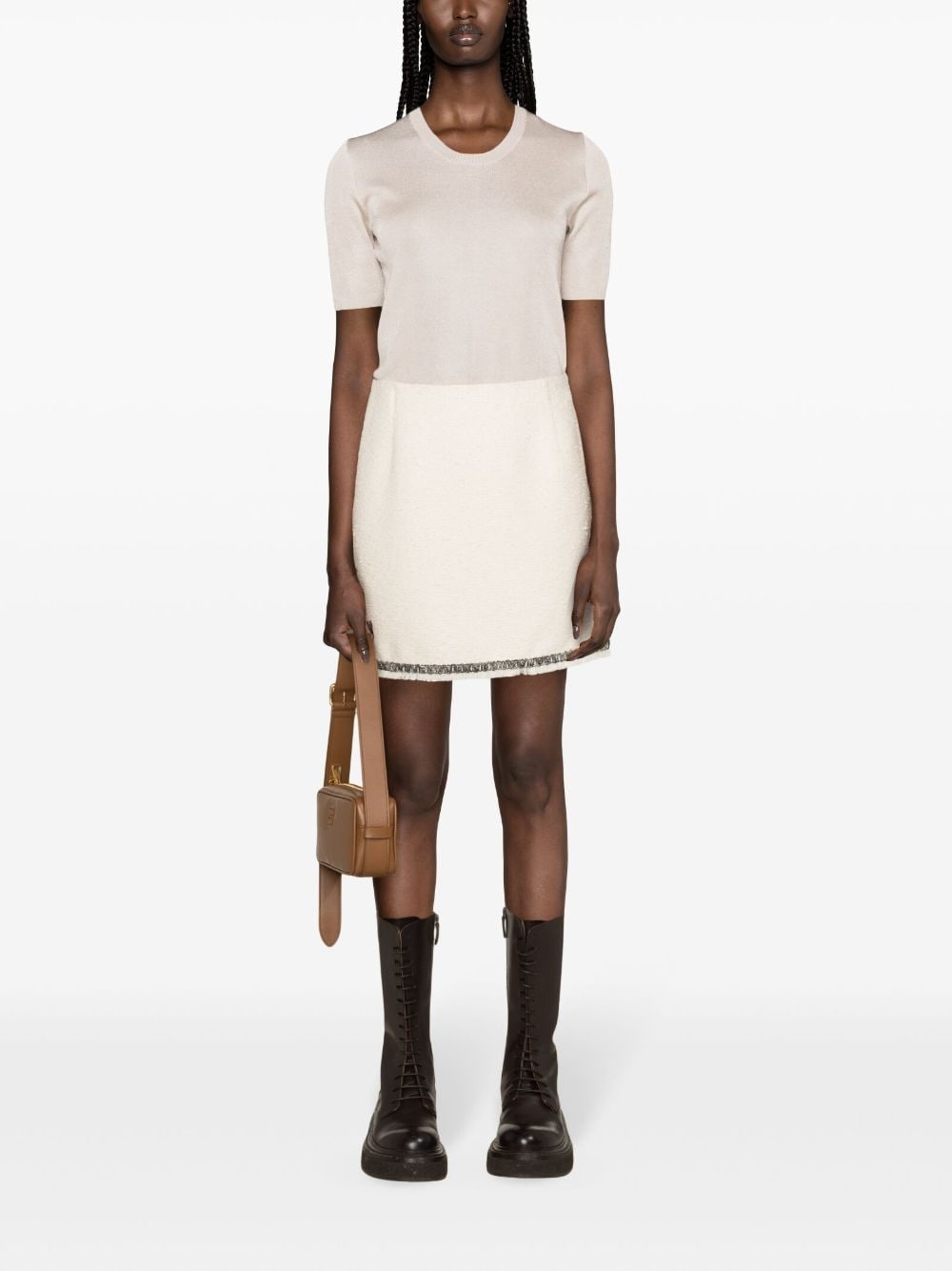 contrasting-trim tweed miniskirt - 2