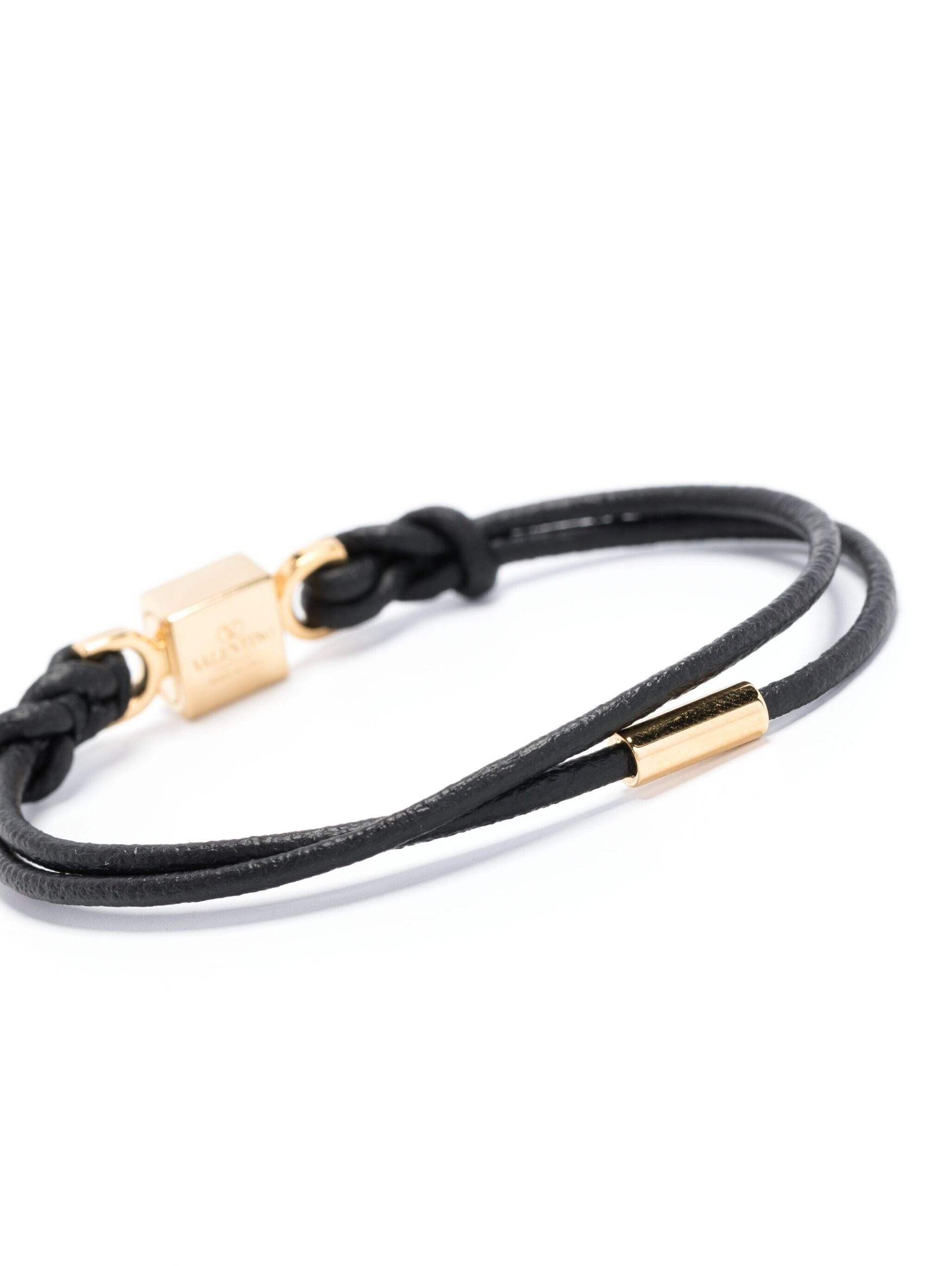 Black One Stud Leather Bracelet - 2
