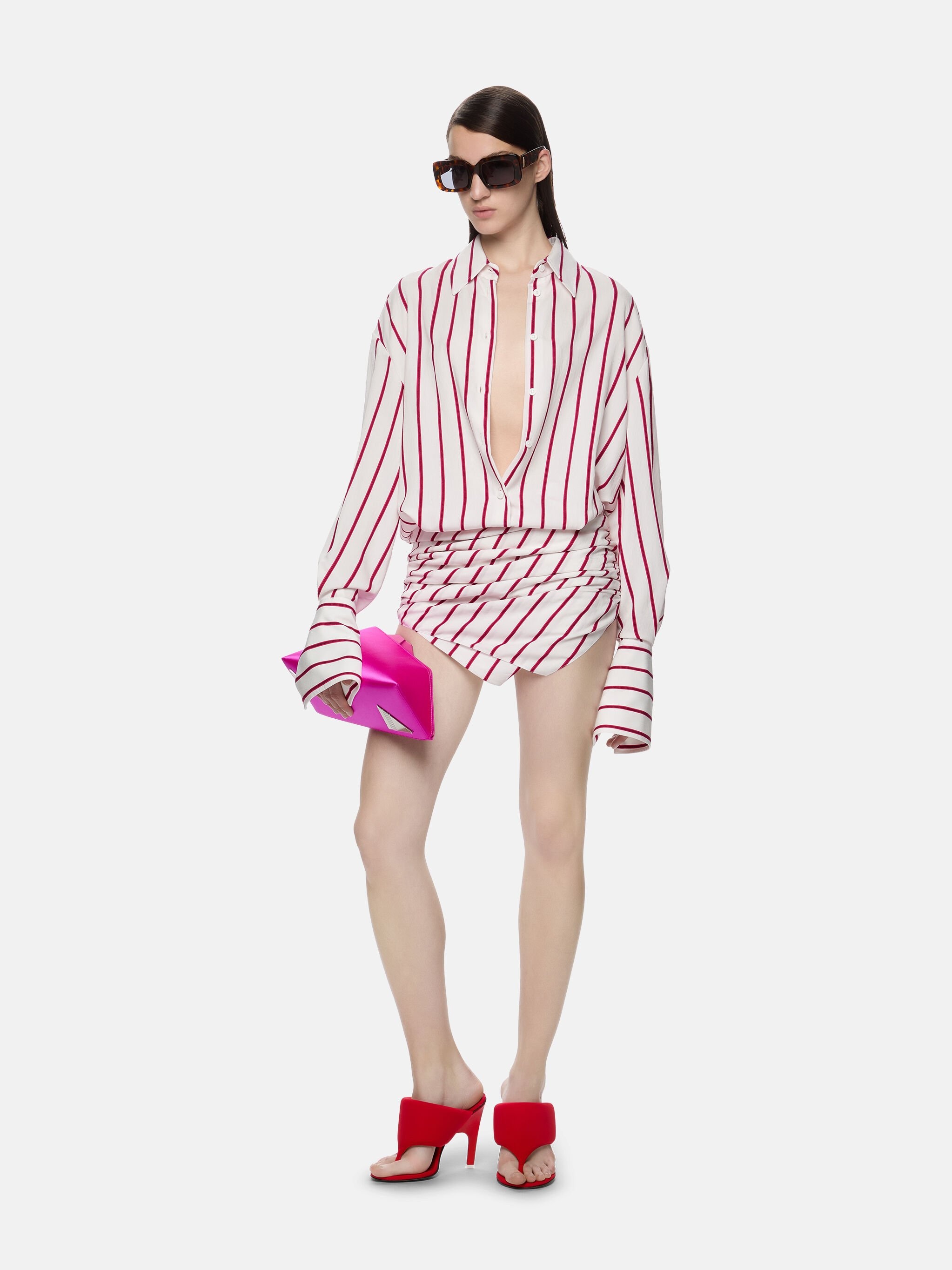 ''HATTY'' WHITE WITH RED STRIPES MINI DRESS - 2