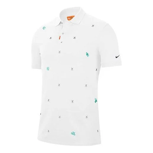 Nike Geometry Pattern Embroidered Short Sleeve Polo Shirt White CI9783-100 - 1
