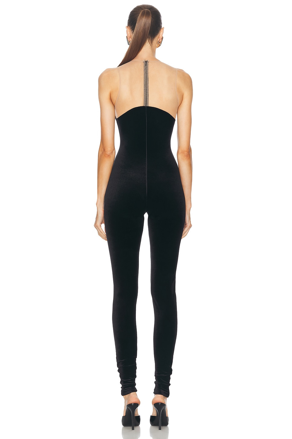 Wave Neckline Velvet Catsuit - 3