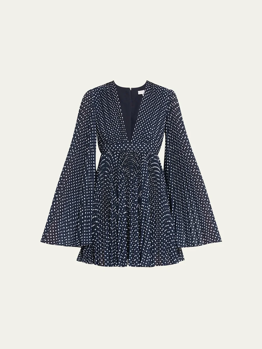 Polka Dot Pleated Fit-Flare Mini Dress - 1