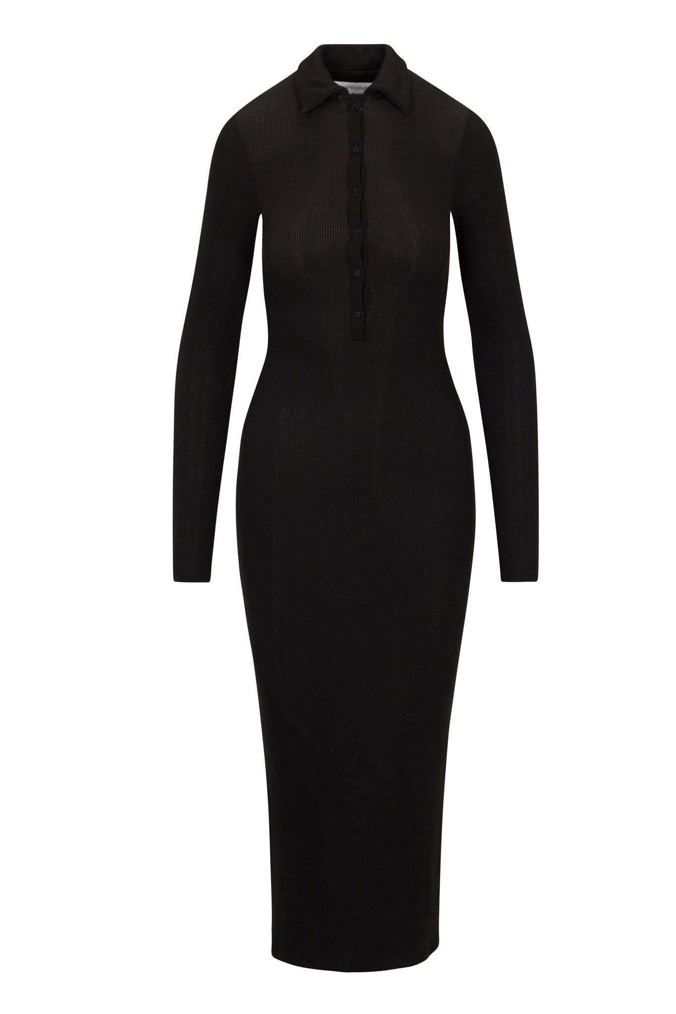 BLACK RIB LONG SLEEVE POLO MAXI DRESS - 5