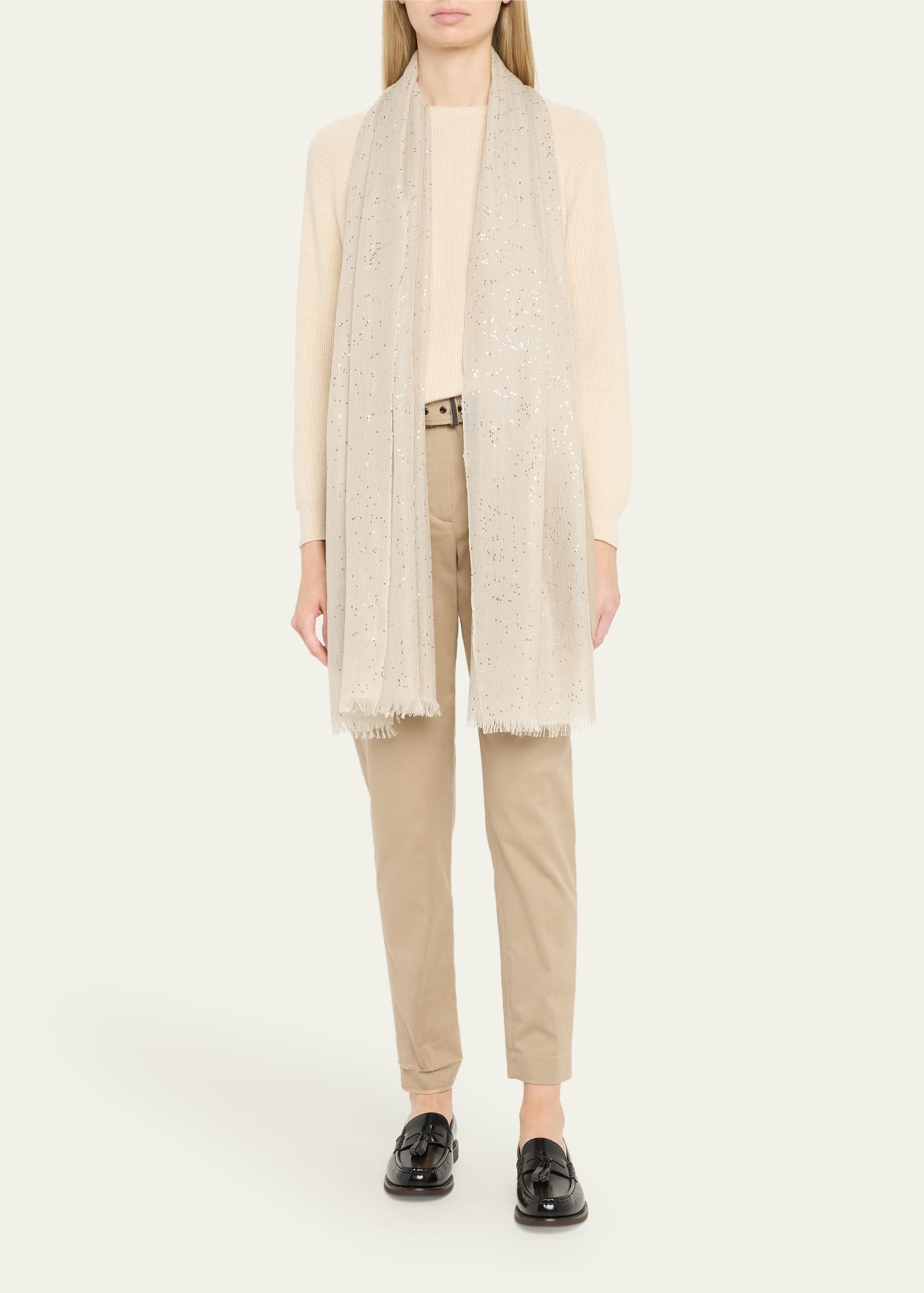 Linen Blend Embellished Scarf - 2