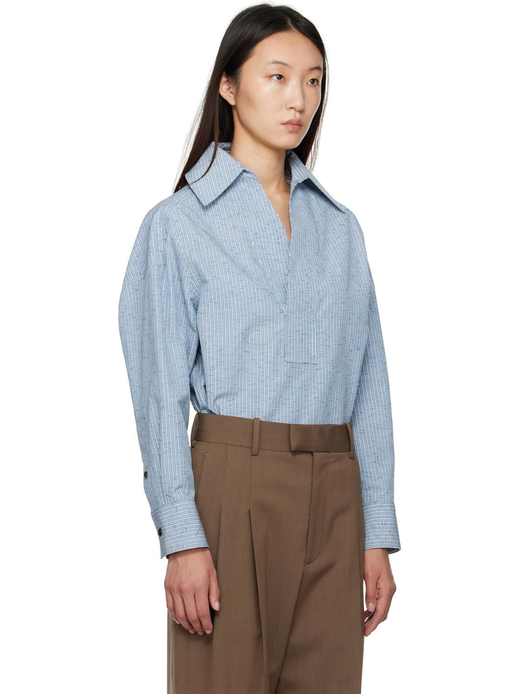 Blue Cotton & Linen Stripe Shirt - 2