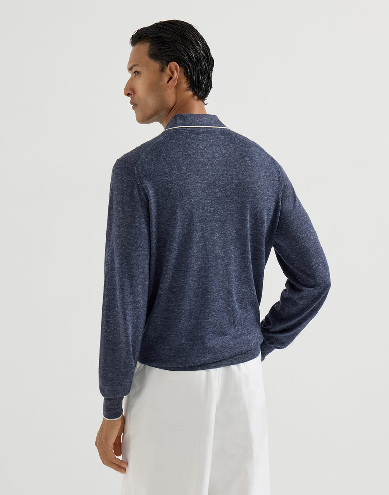 Brunello Cucinelli Cashmere, silk and hemp lightweight knit polo shirt outlook