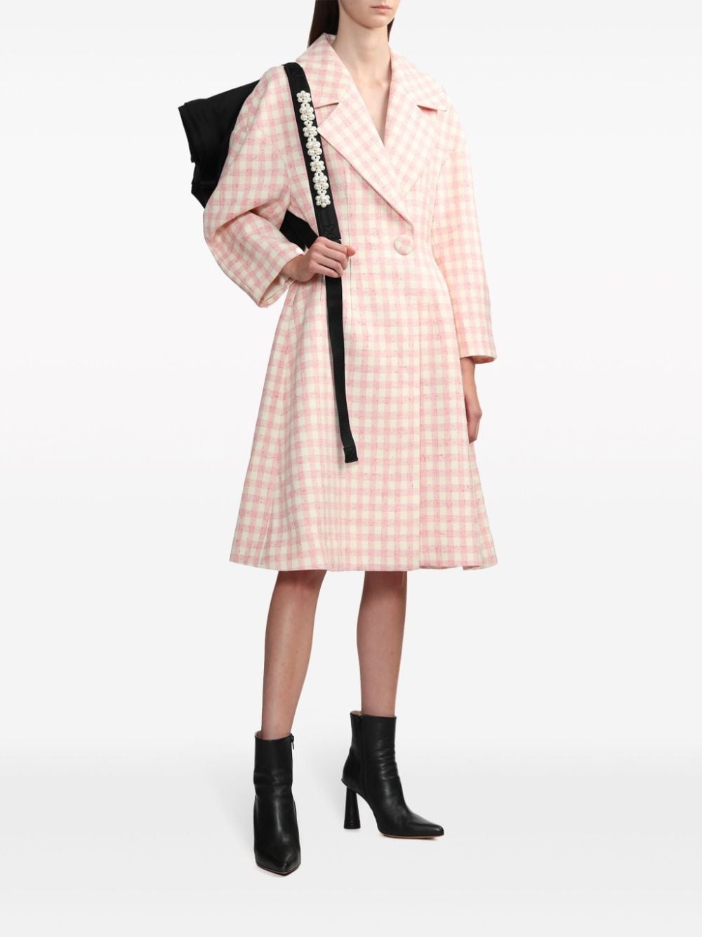 check-pattern single-breasted coat - 2