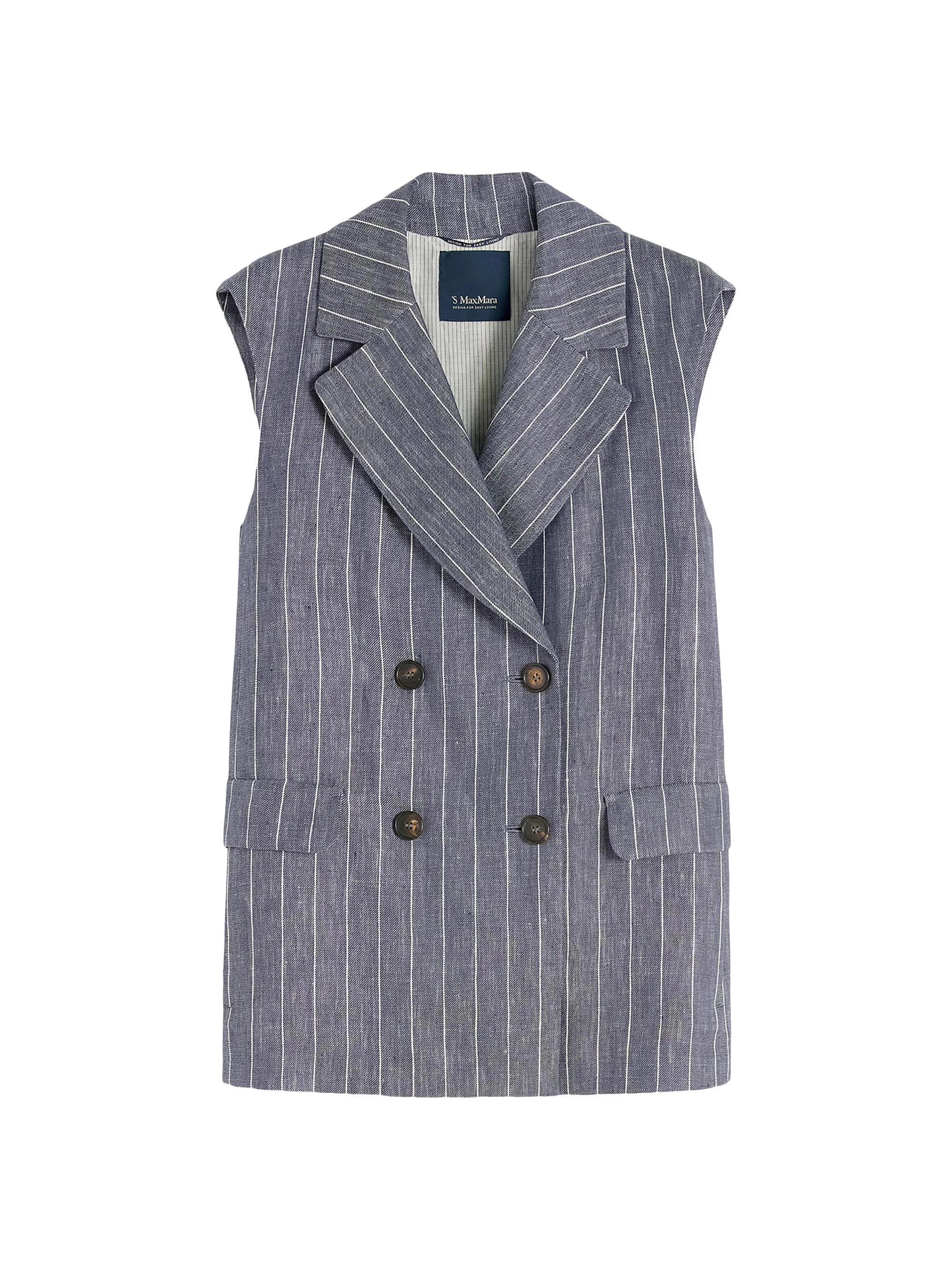 Women's Pinstriped Linen Batavia Gilet with Denim Effect - Ultramarine - 1