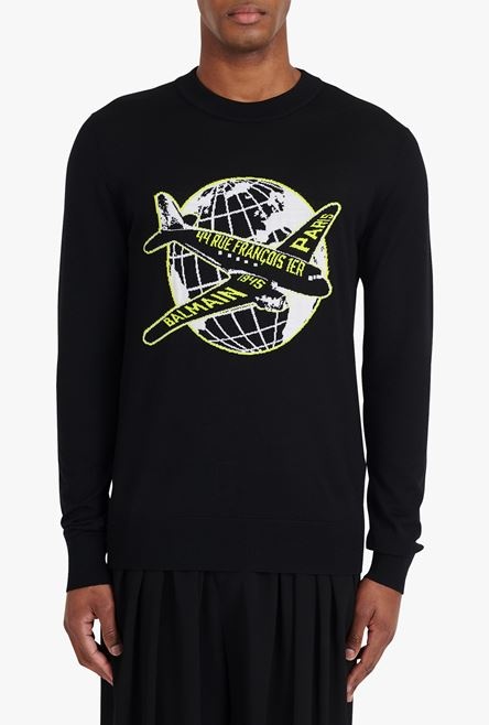 Black wool sweater with neon yellow Balmain logo - 5