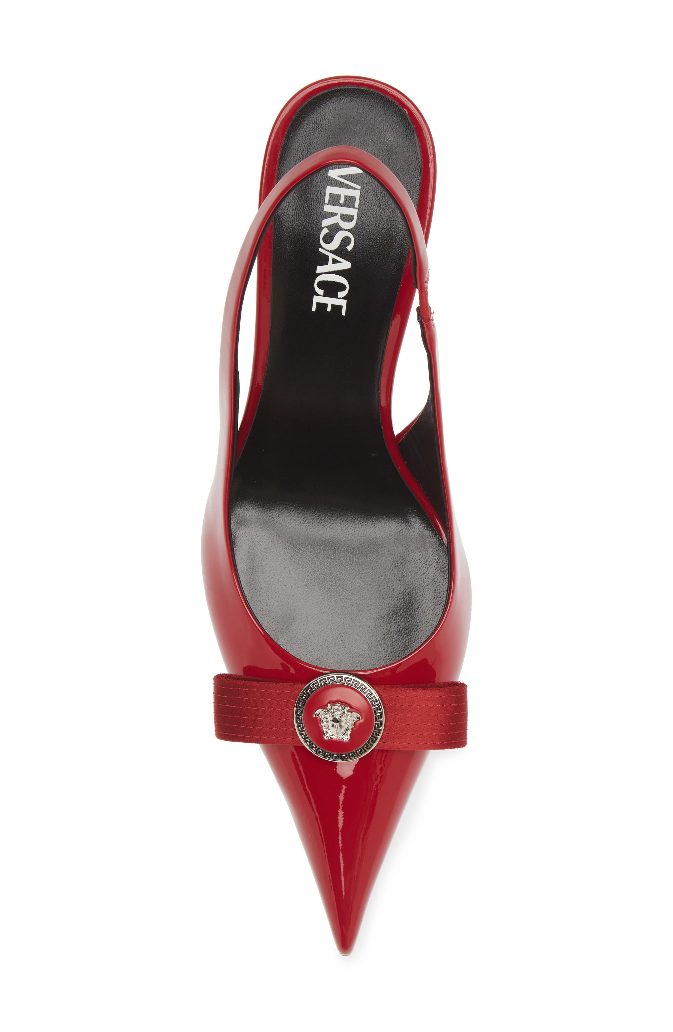 Versace Medusa Bow Pointed Toe Slingback Pump in Lipstick Red-Palladium at Nordstrom - 5