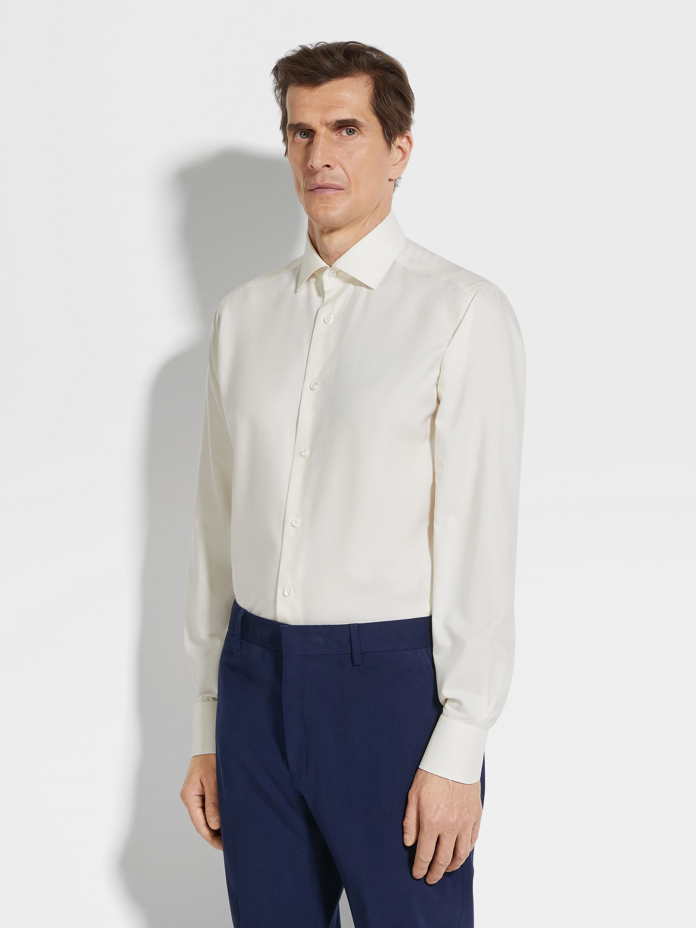 WHITE SILK COTTON AND CASHMERE SHIRT - 3