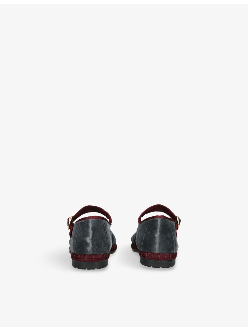 FLABELUS Georgina Contrast-Trim Velvet Mary-Jane Shoes outlook