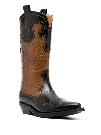 GANNI embroidered two-tone leather boots outlook