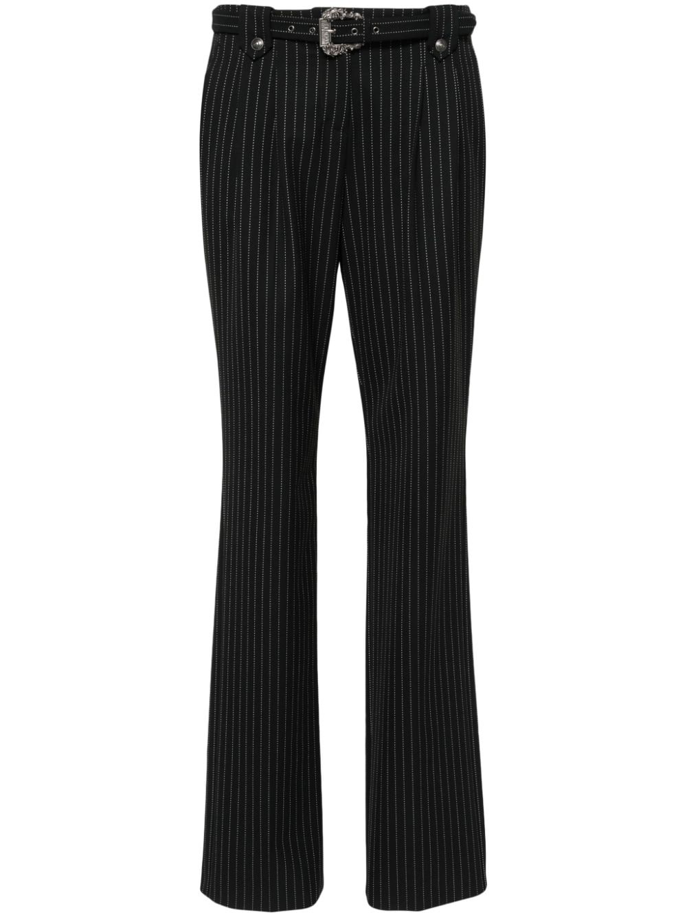 pinstriped logo-engraved straight trousers - 1