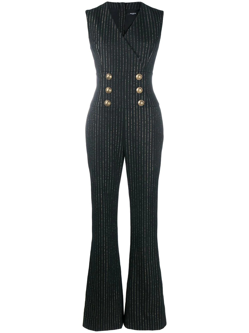 metallic threading flared jumpsuit - 1