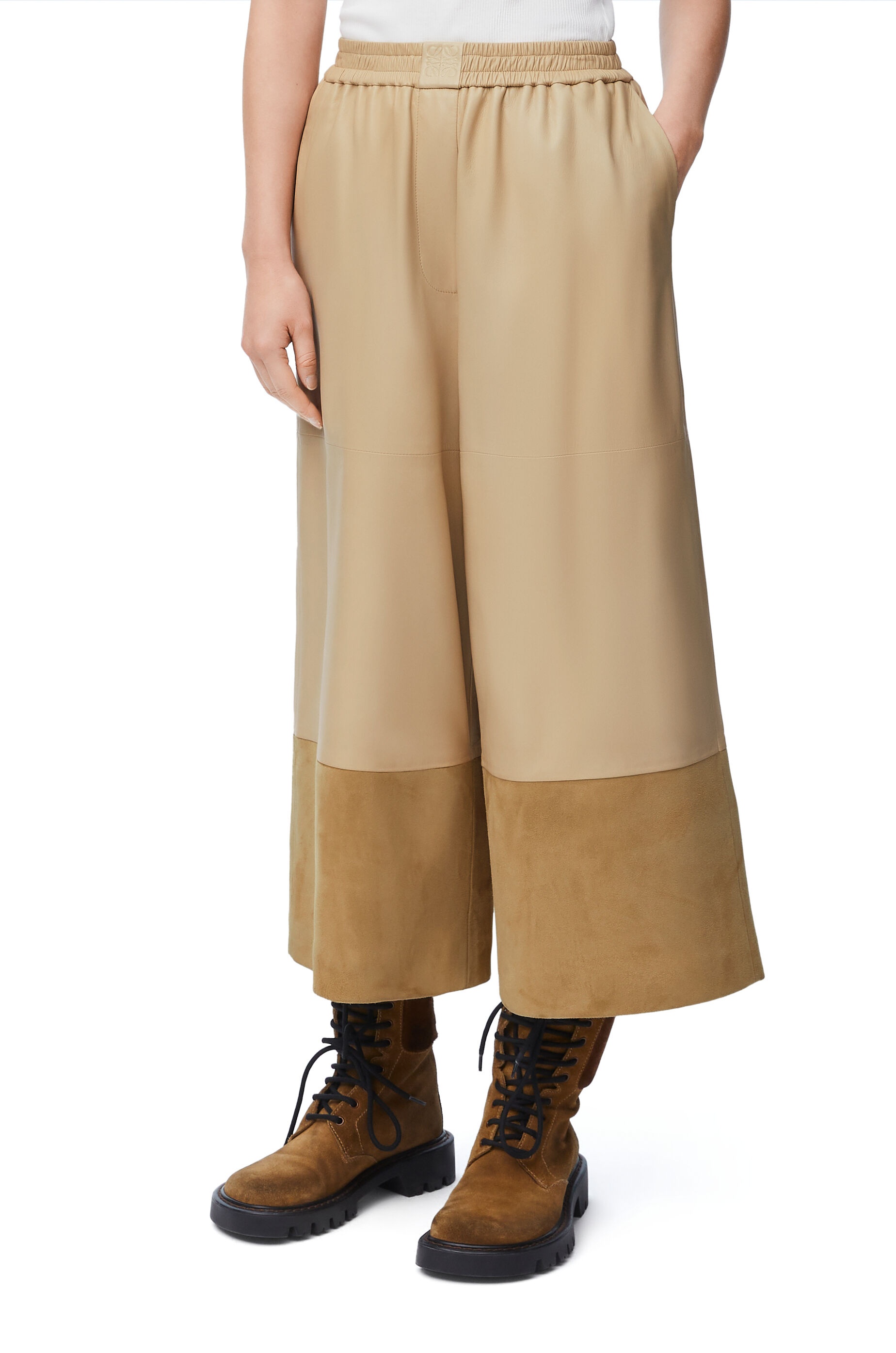 Cropped trousers in nappa lambskin and suede goatskin - 3