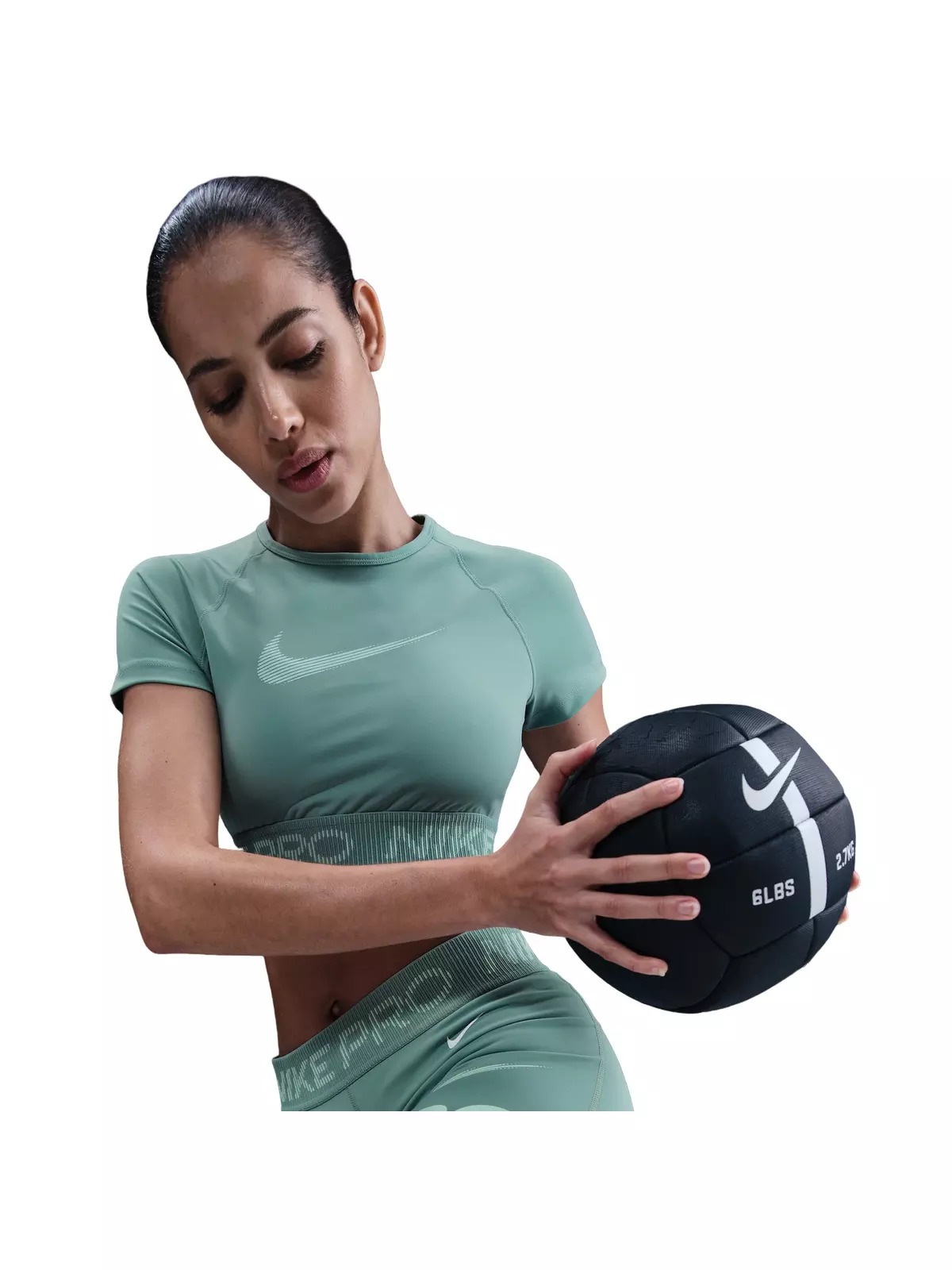 Women's Pro Dri-FIT Short-Sleeve Cropped Graphic Top -Green - 3