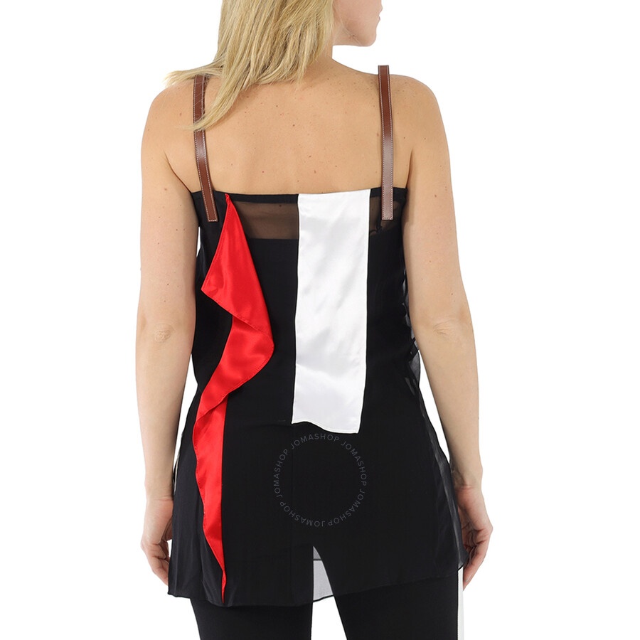 Burberry Black Leather Detail Colour Block Silk Top - 3