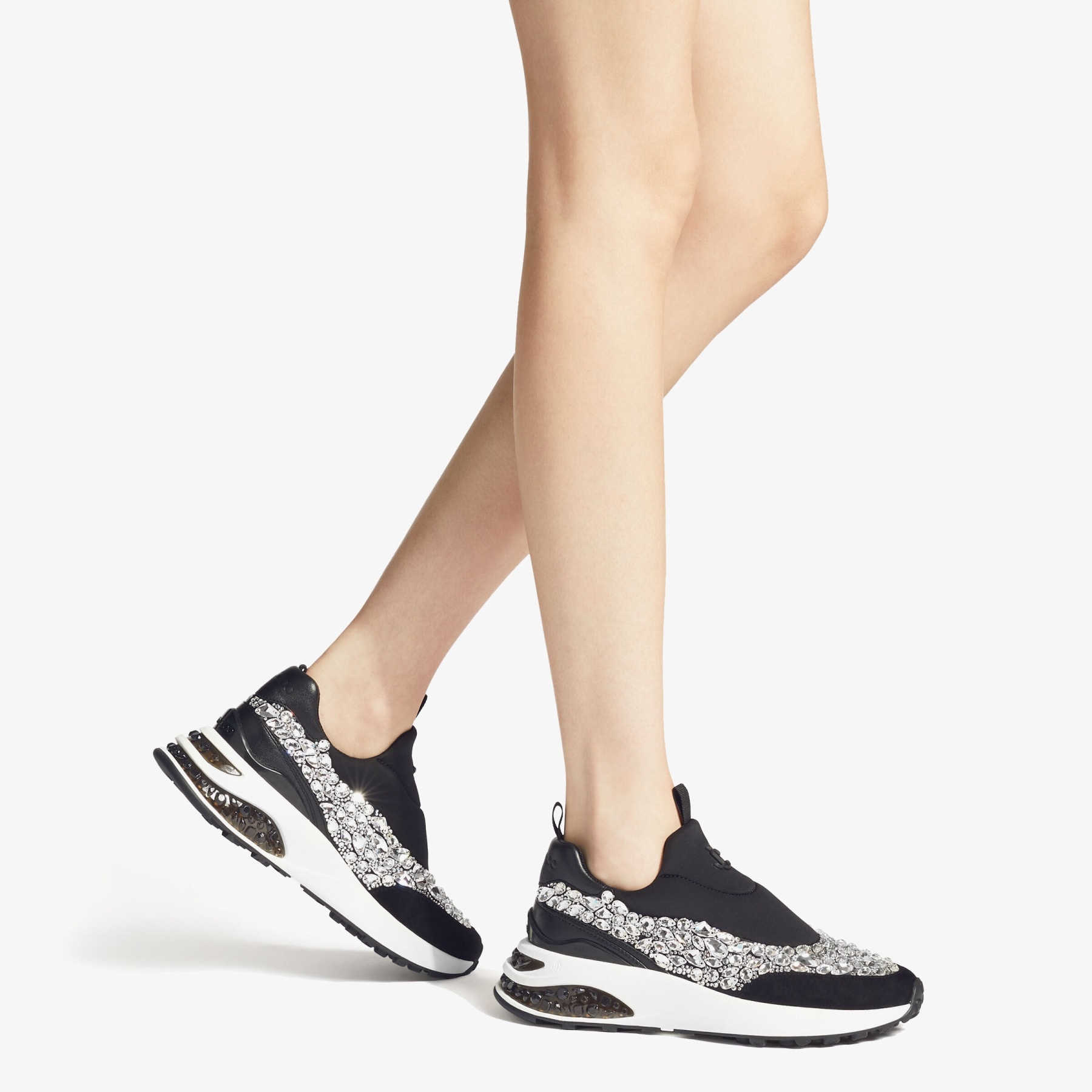 Memphis/F
Black Mix Neoprene and Leather Low Top Trainers with Crystal Embellishment - 2