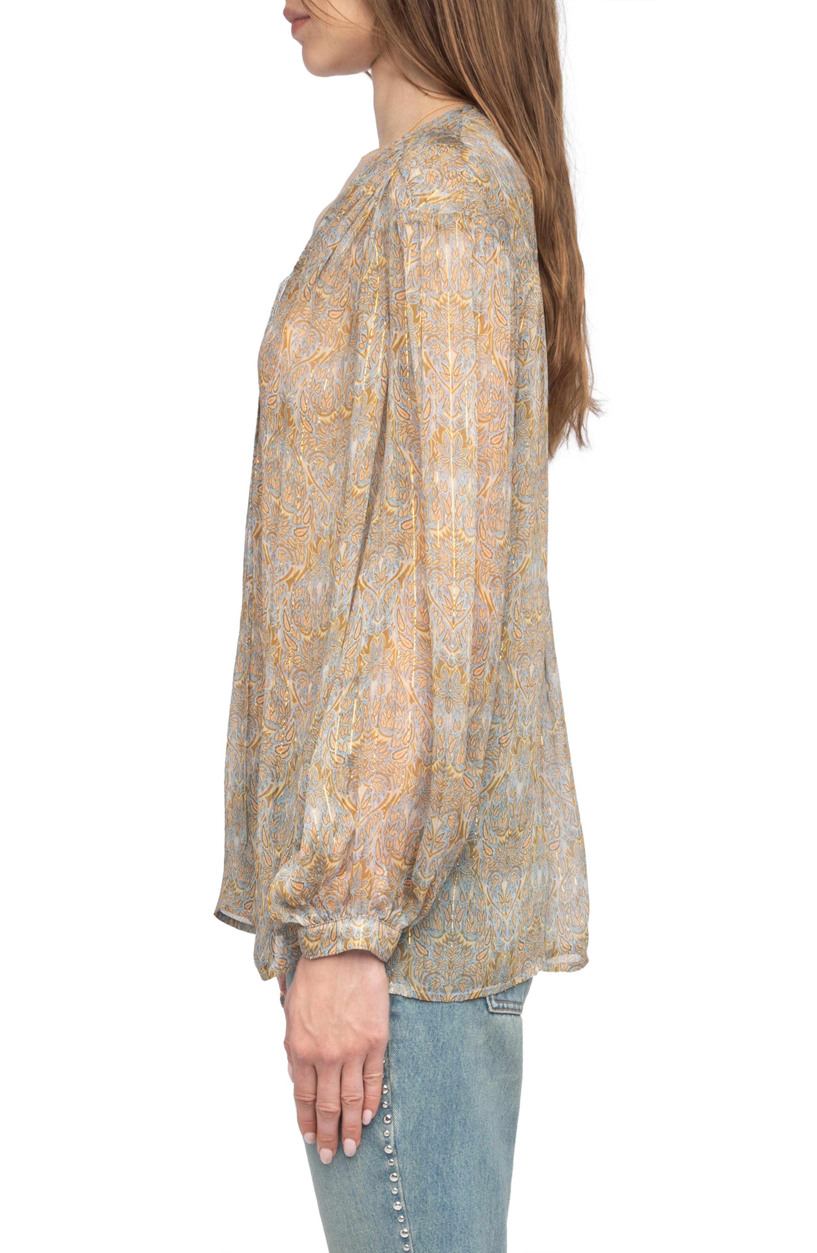 Zadig & Voltaire Tamela Mousseline Metallic Paisley Sheer Top in Cloud at Nordstrom - 3