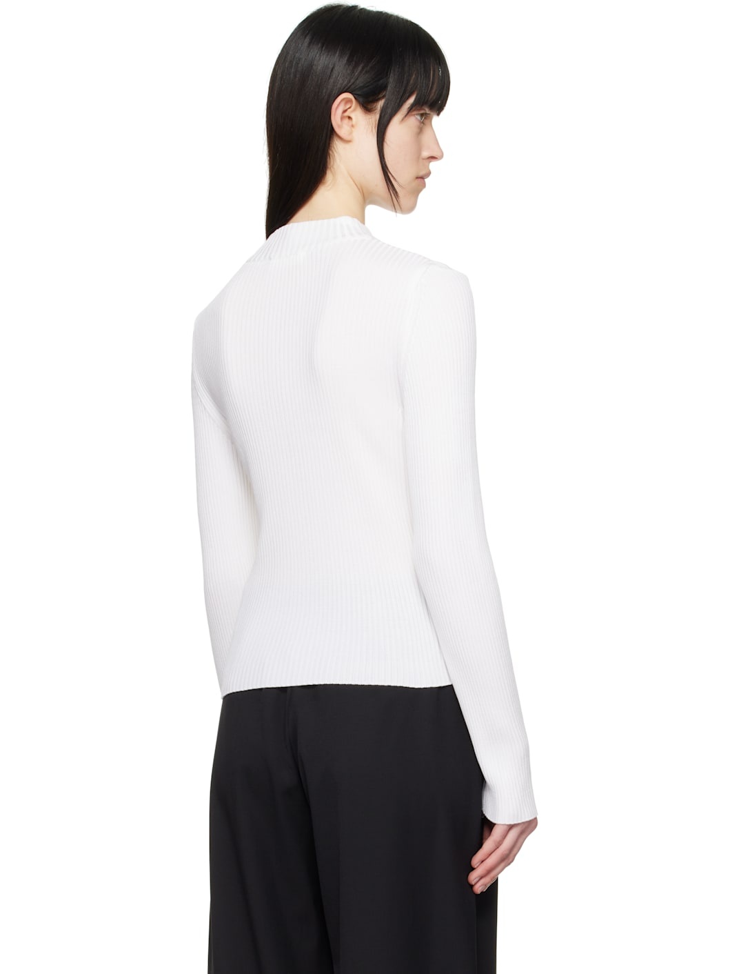 White Ribbed Mock Neck Cardigan - 3