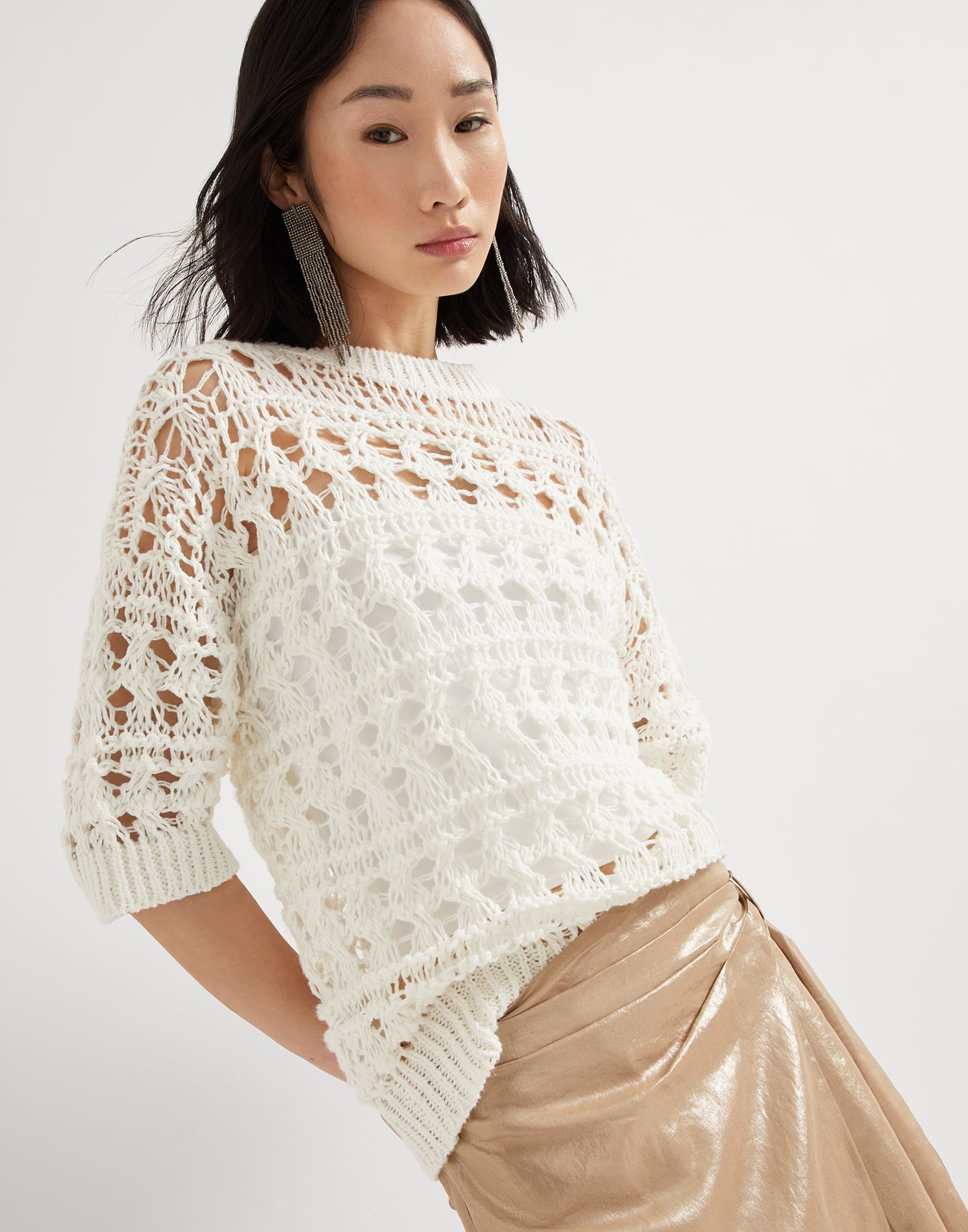 Jute and cotton textured net sweater - 4