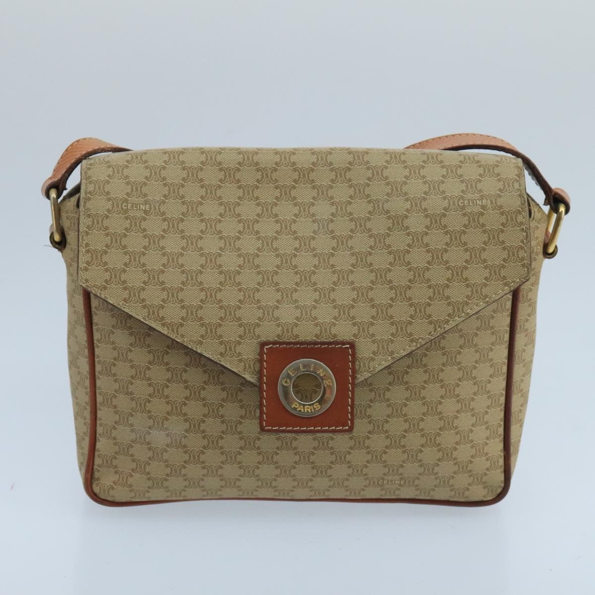 CELINE Macadam Canvas Shoulder Bag Beige Gold - 13