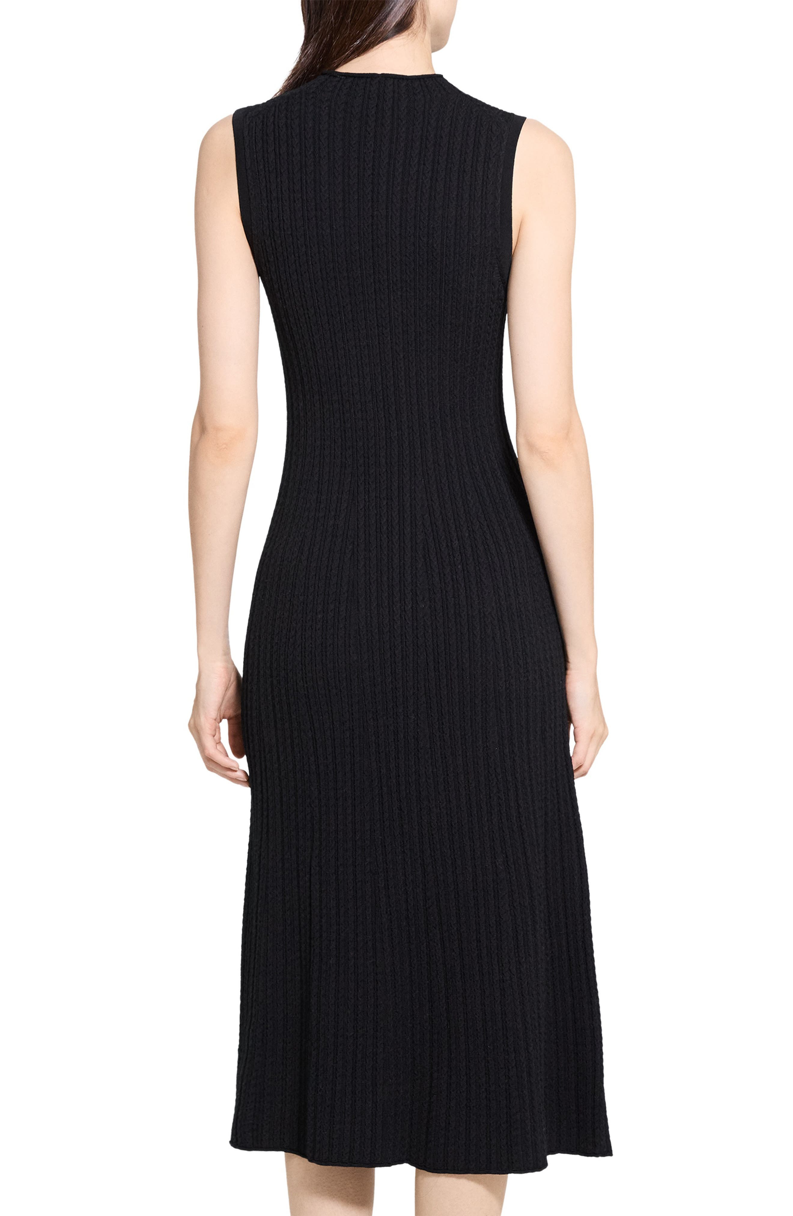 Theory Cable Stitch Sleeveless Wool Blend Sweater Midi Dress in Black at Nordstrom - 8