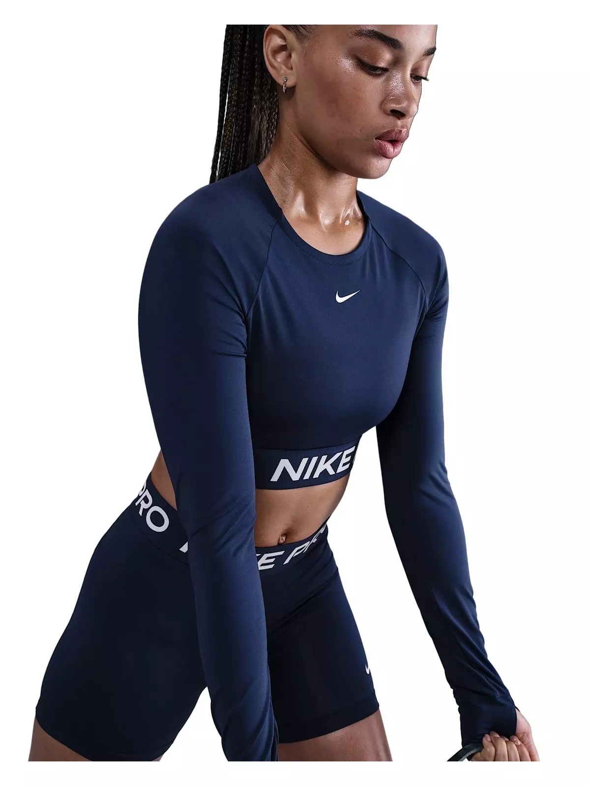 Women's Pro Dri-FIT Cropped Long-Sleeve Top -Navy - 3