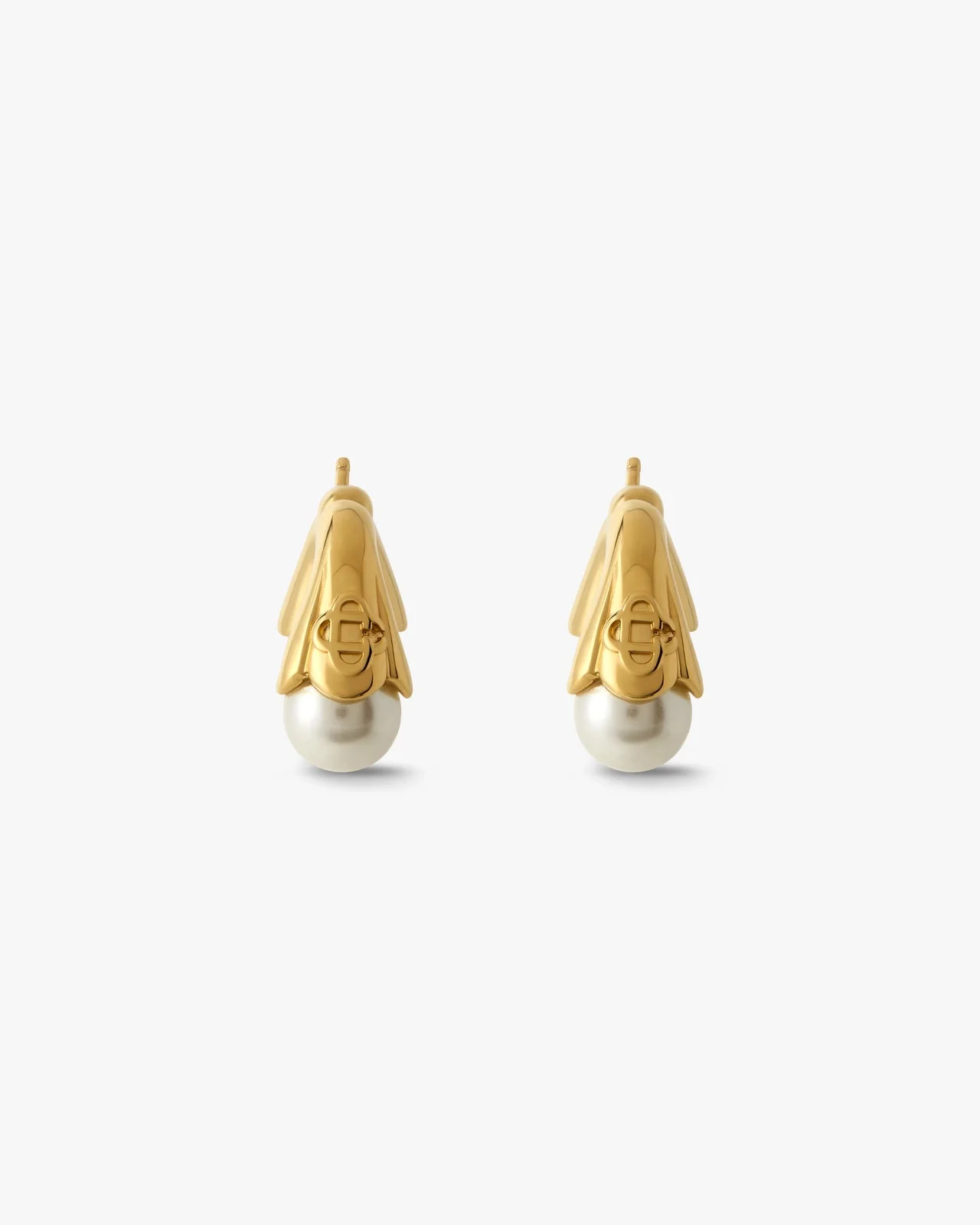 Gold & White Double Lotus Pearl Earrings | Casablanca Paris - 1