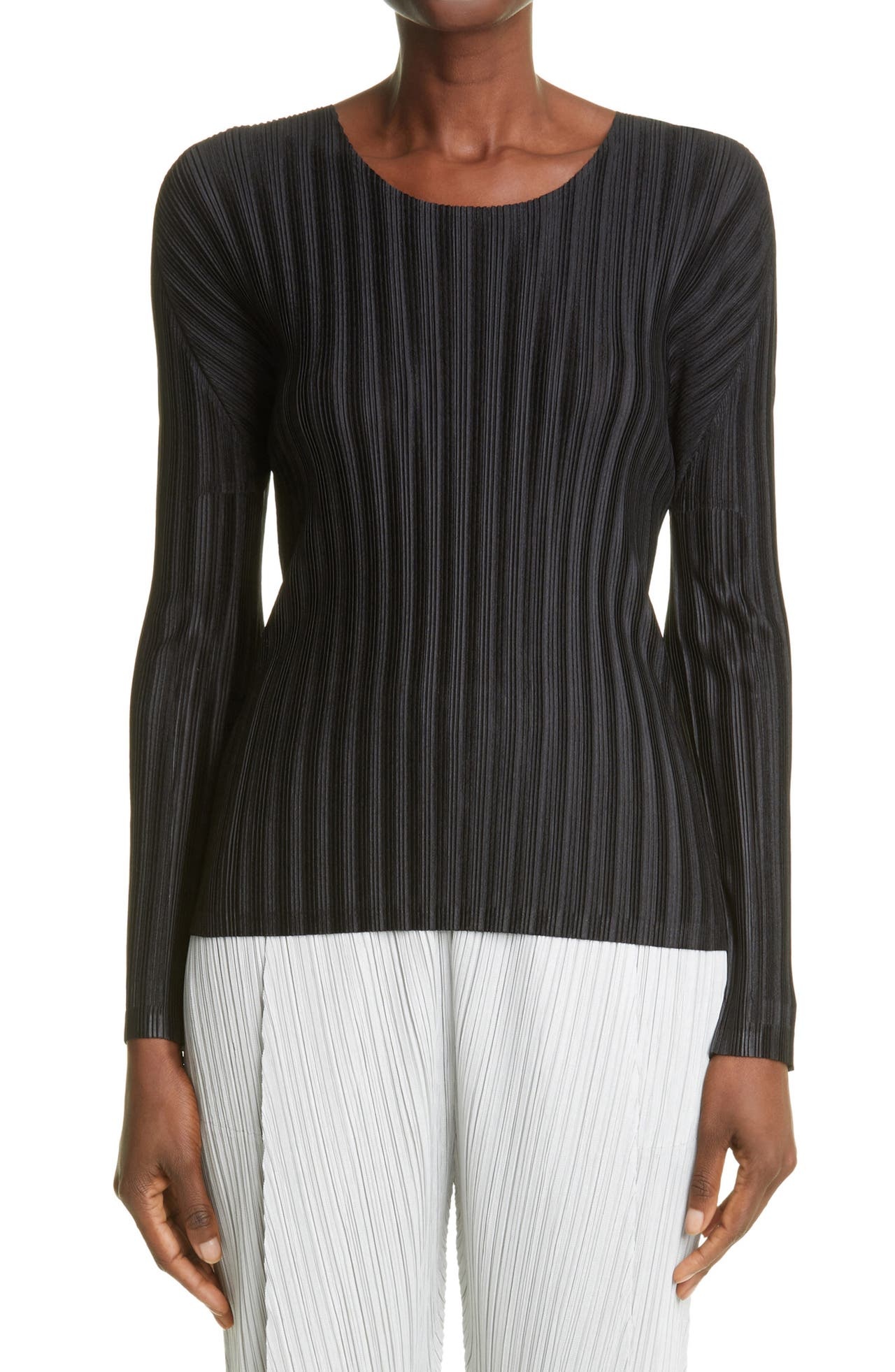 Pleats Please Issey Miyake Pleated Long Sleeve Top in Black at Nordstrom - 1