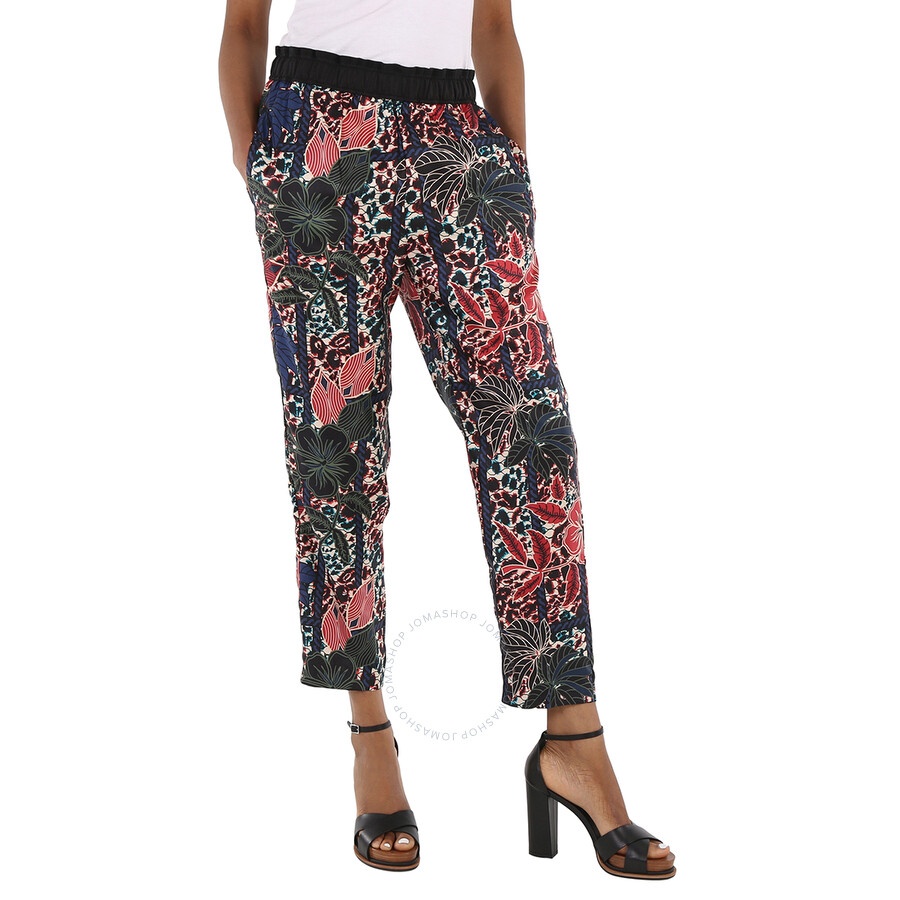 Moncler Ladies Floral Print Cropped Silk Trousers - 7