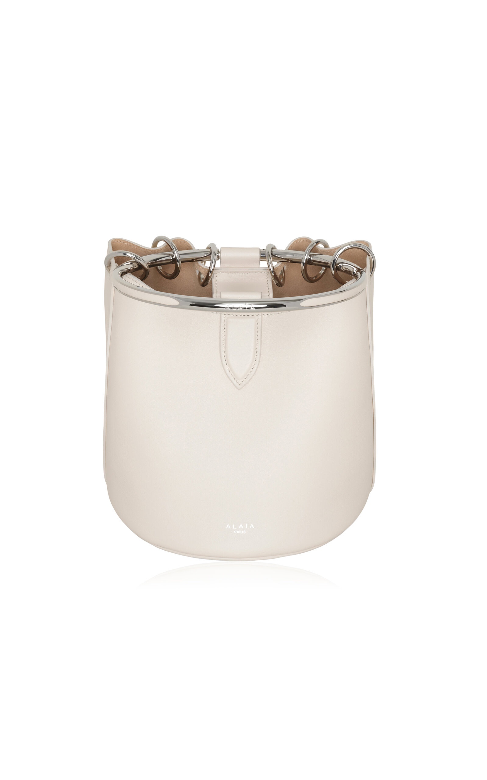 Ring-Handle Leather Bucket Bag white - 5