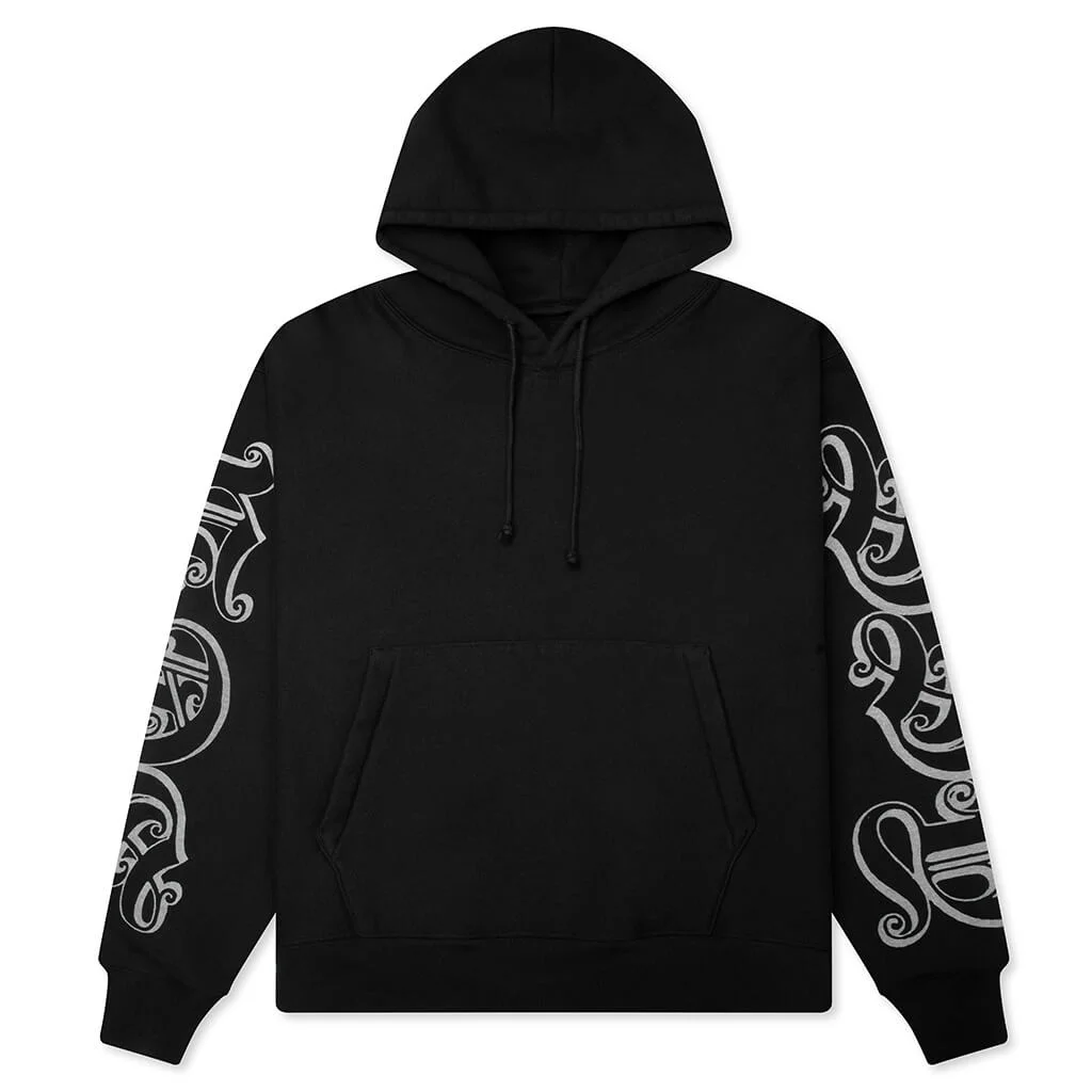 MOTIF PRINT HOODIE - BLACK - 1