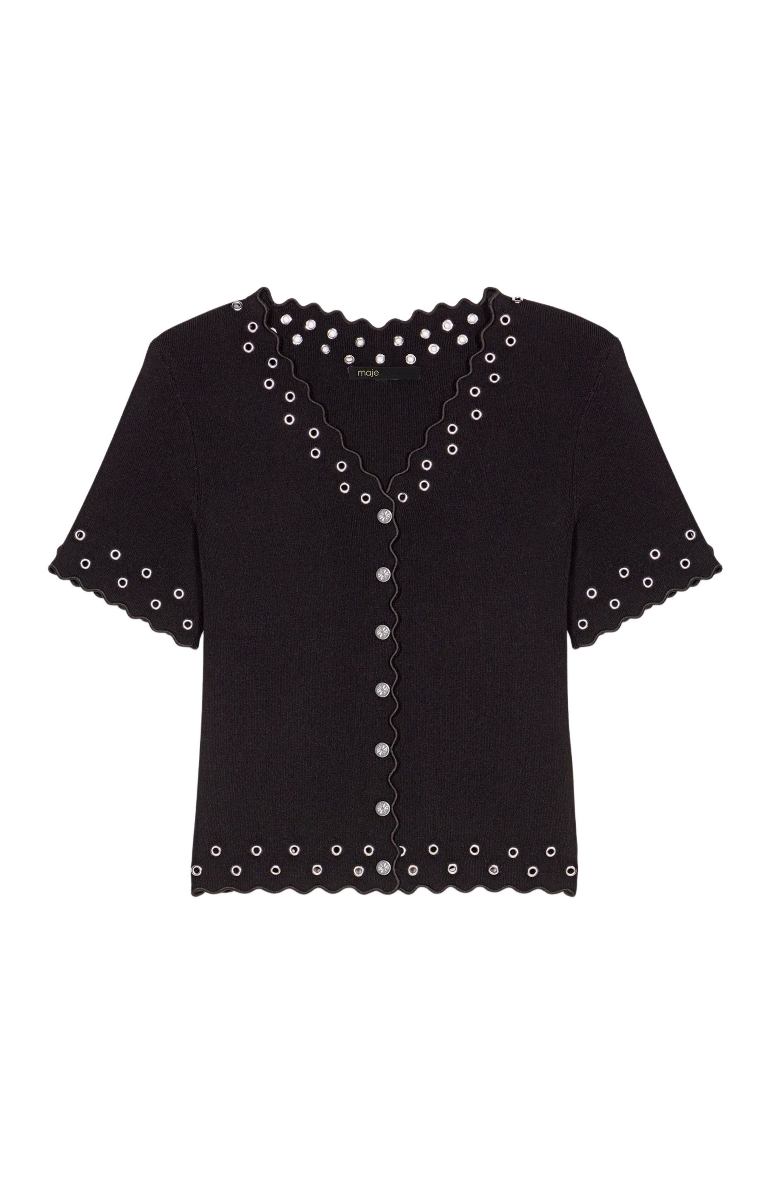 maje Cropped cardigan with eyelets in Black at Nordstrom - 7