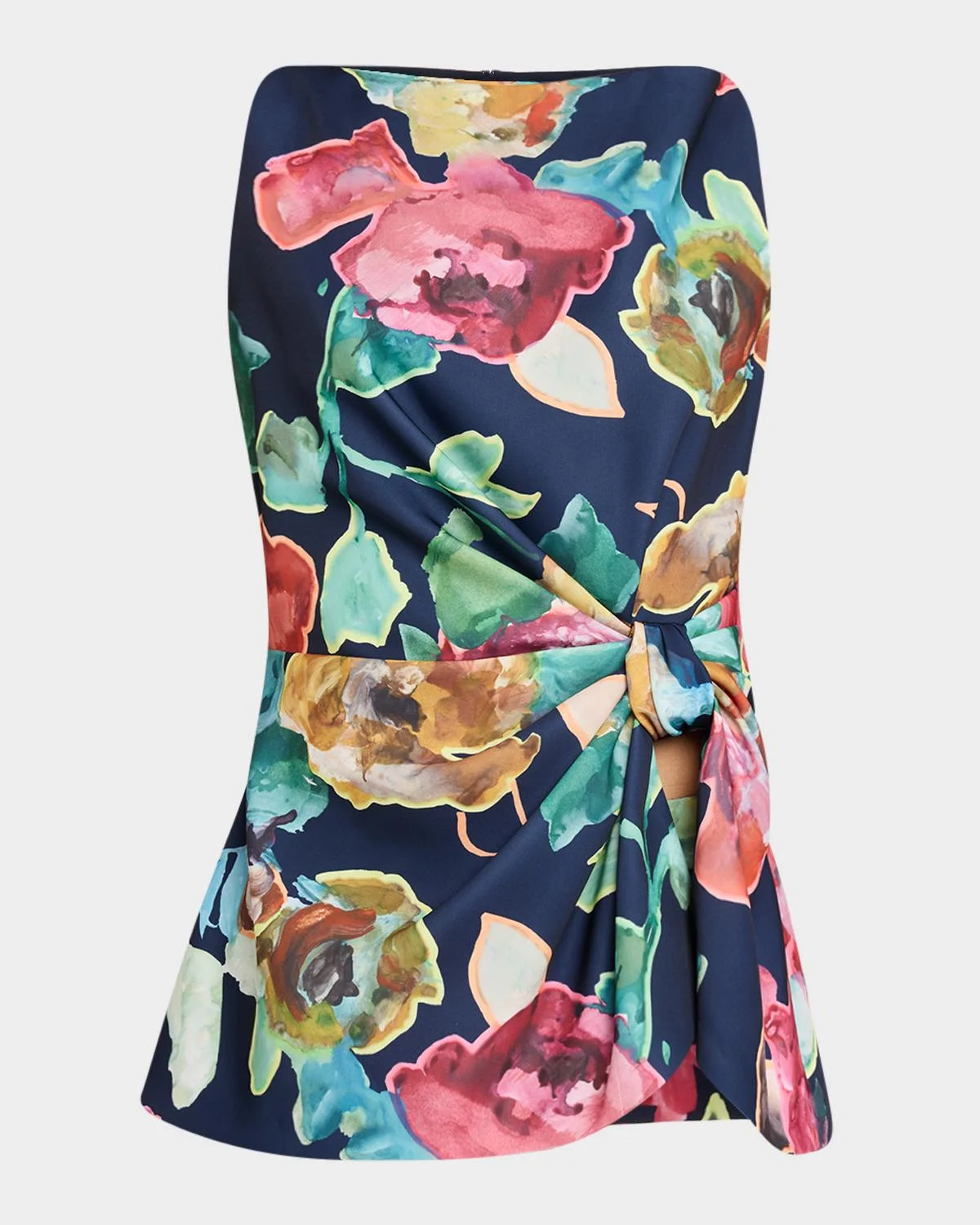 High-Neck Ruched Printed Crepe Top - 1