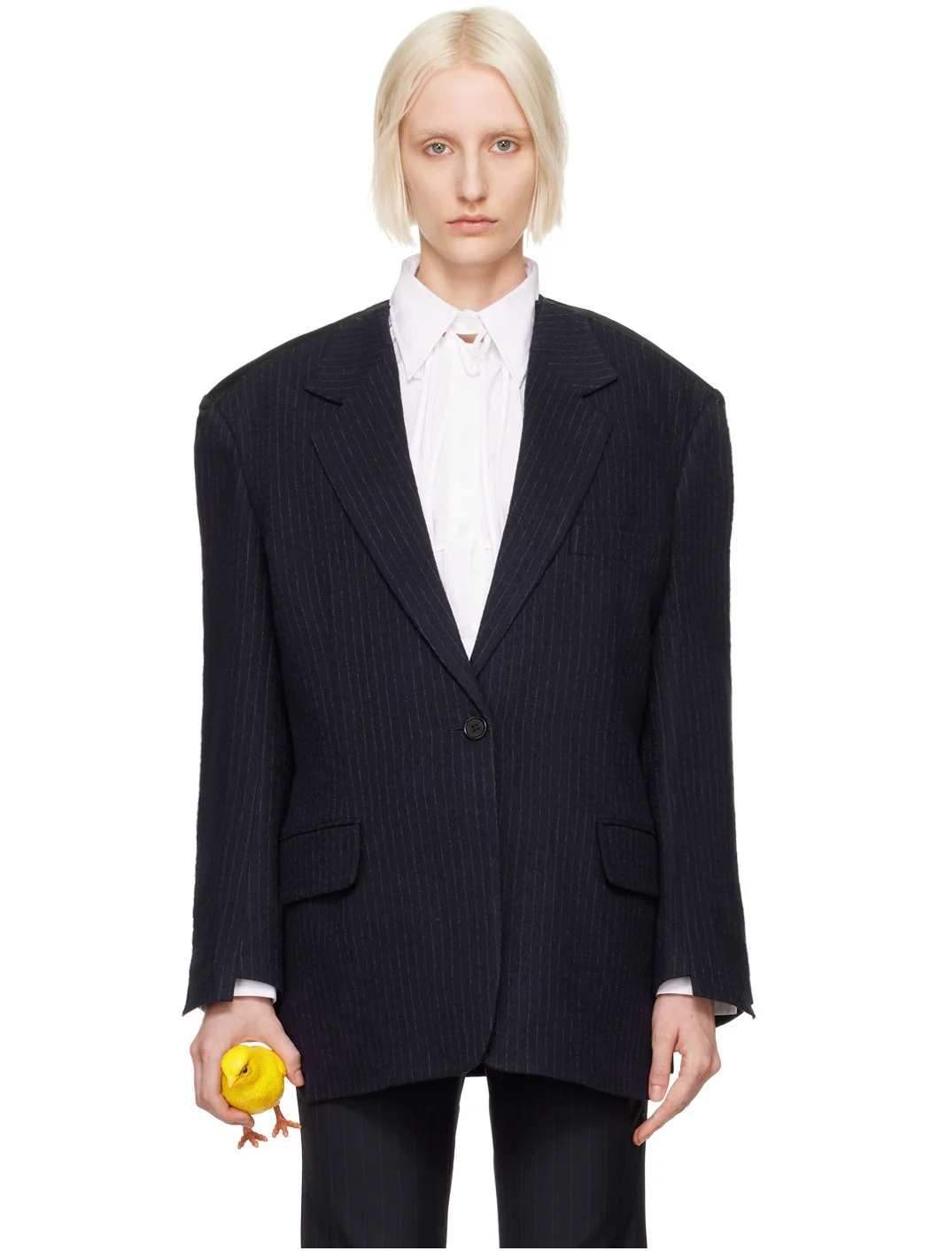 Navy Raw Edge Single Blazer - 1