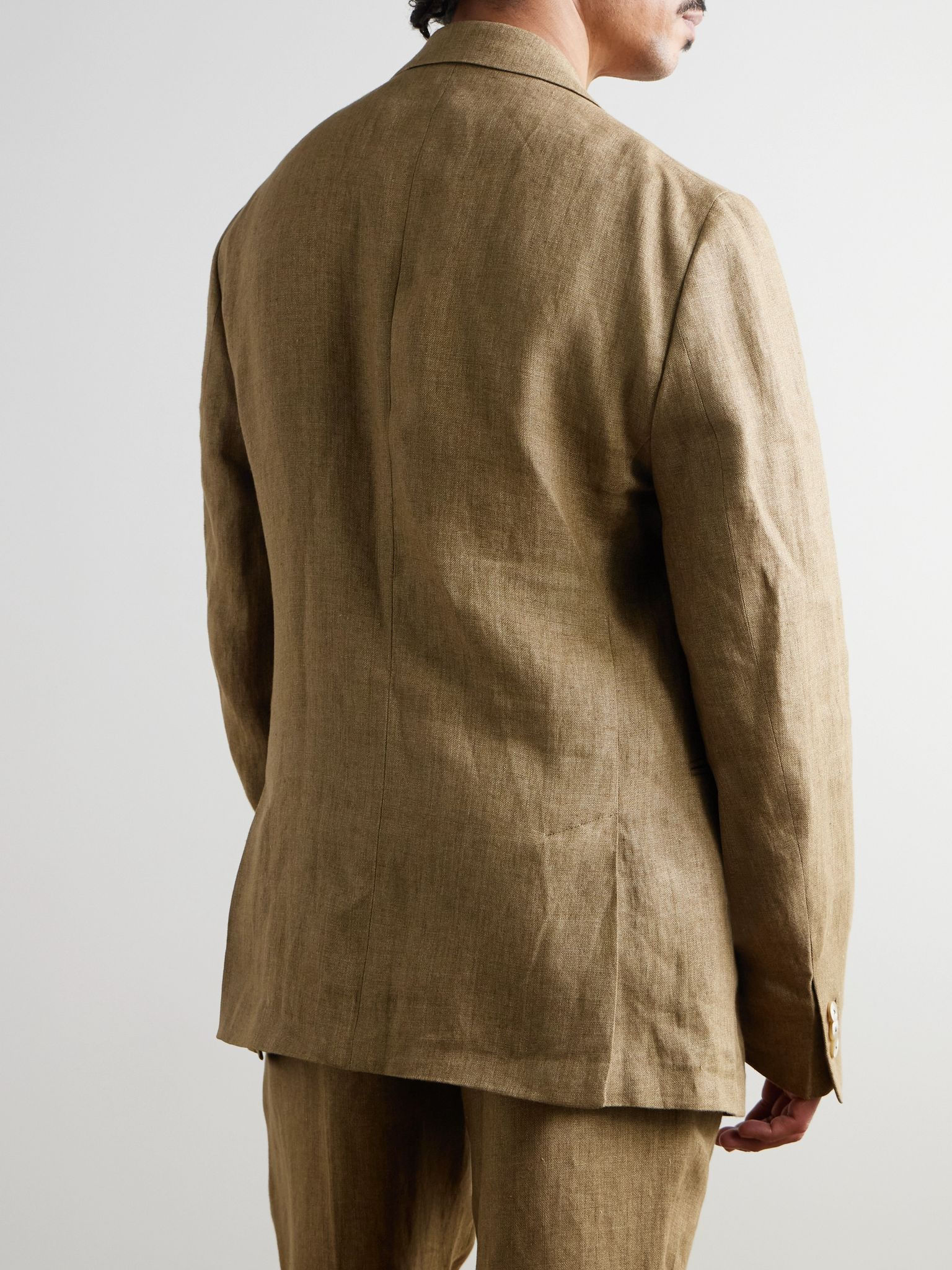 Zanini Double-Breasted Linen Blazer Brown - 3