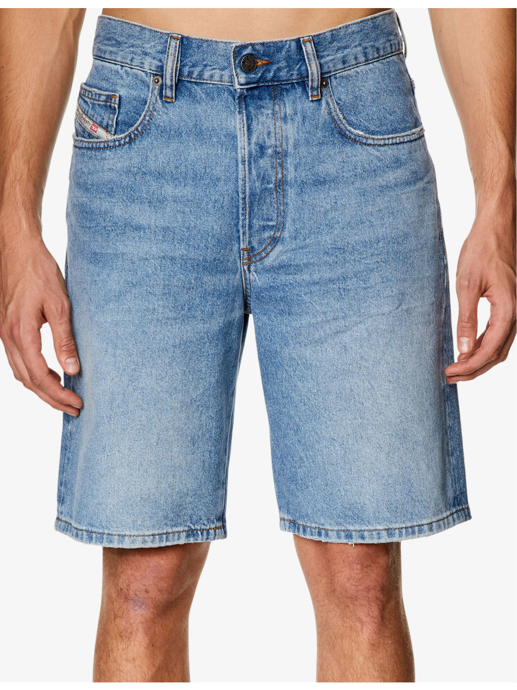Faded-wash straight-leg denim shorts - 5