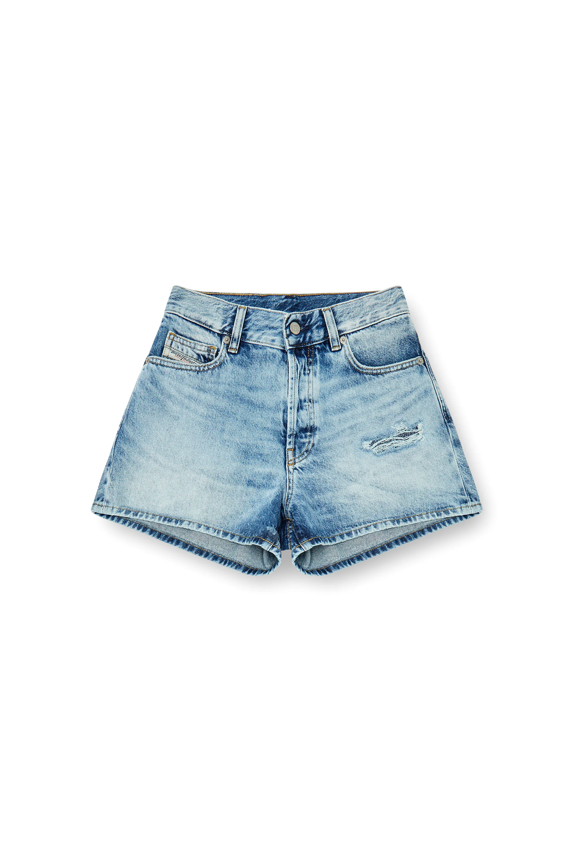 SHORTS IN FLUID DENIM WITH ABRASIONS - 1